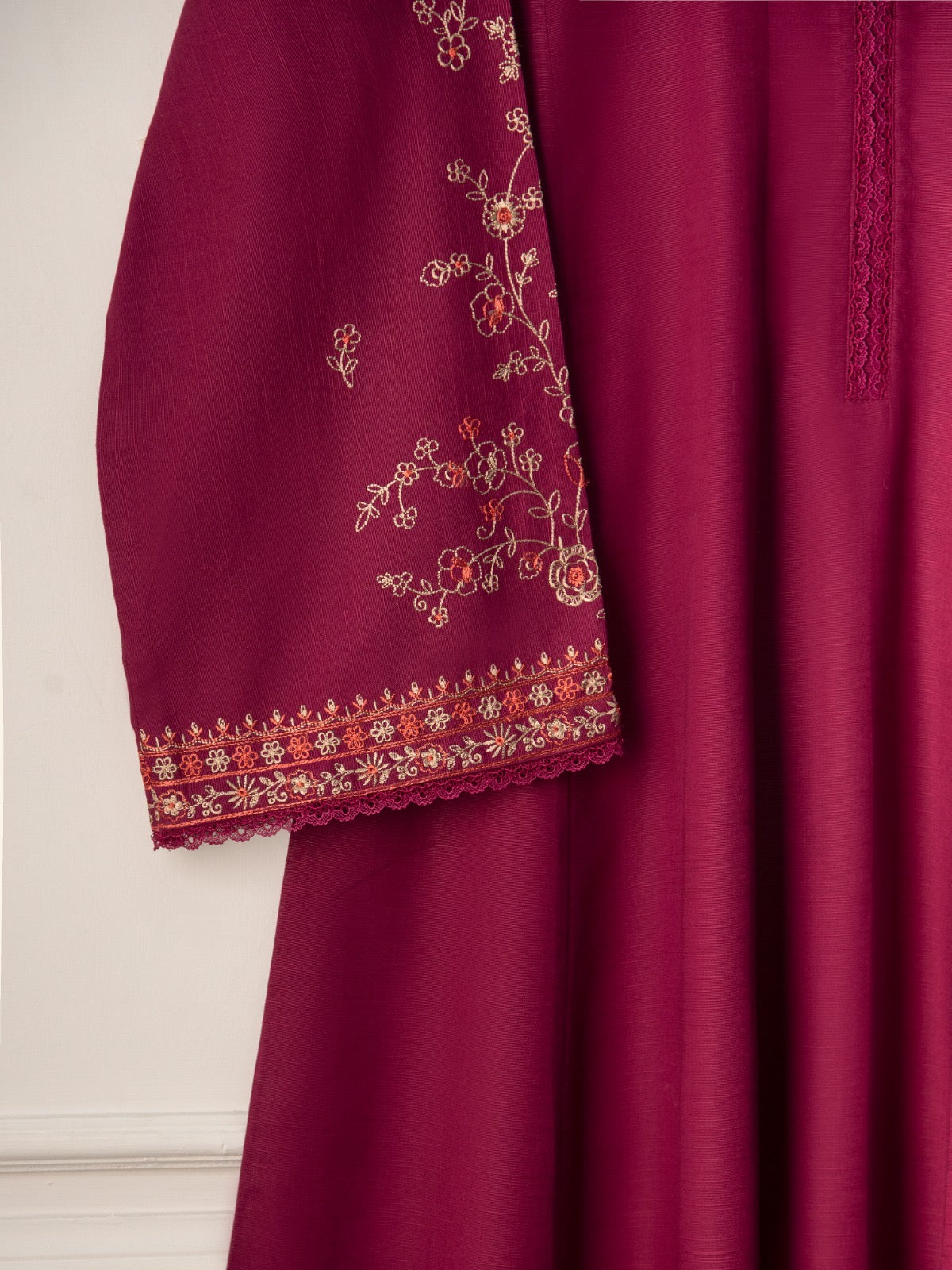 2 Piece - Embroidered Khaddar Frock S110716 - Image 4