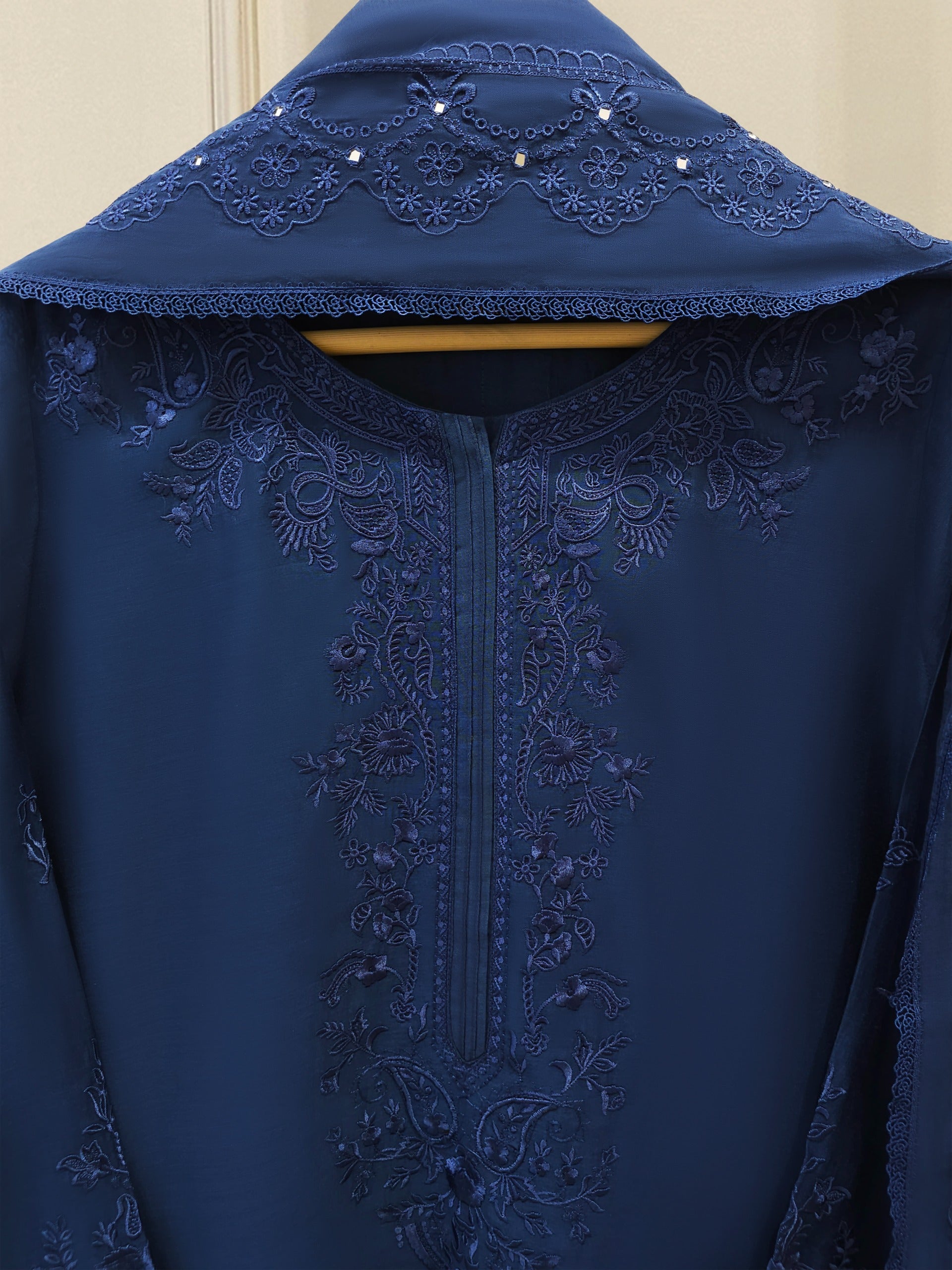 2 Piece - Embroidered Kora Cotton Silk Suit S111822 - Image 2
