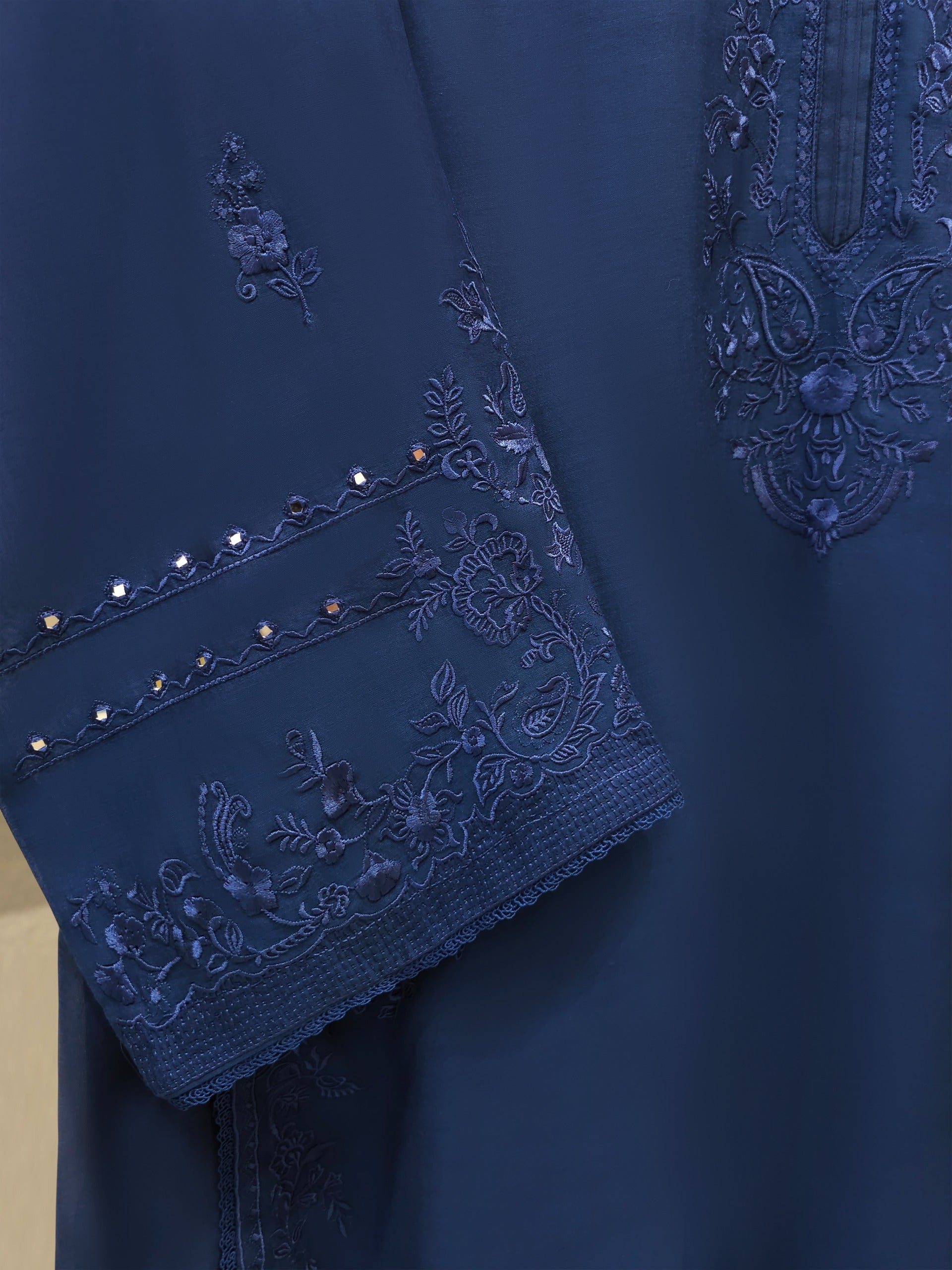 2 Piece - Embroidered Kora Cotton Silk Suit S111822 - Image 4