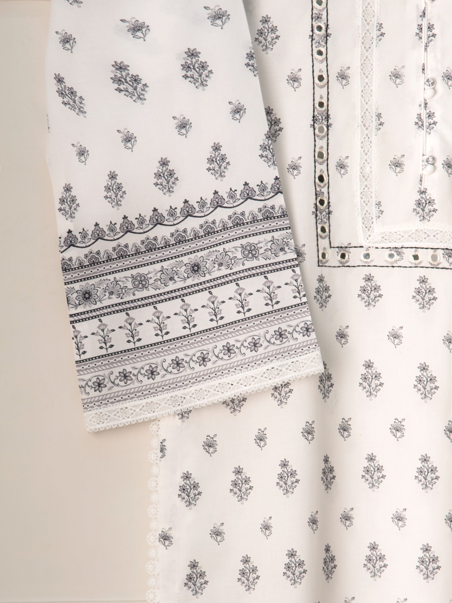 2 Piece - Embroidered Printed Cambric Shirt S111208 - Image 4