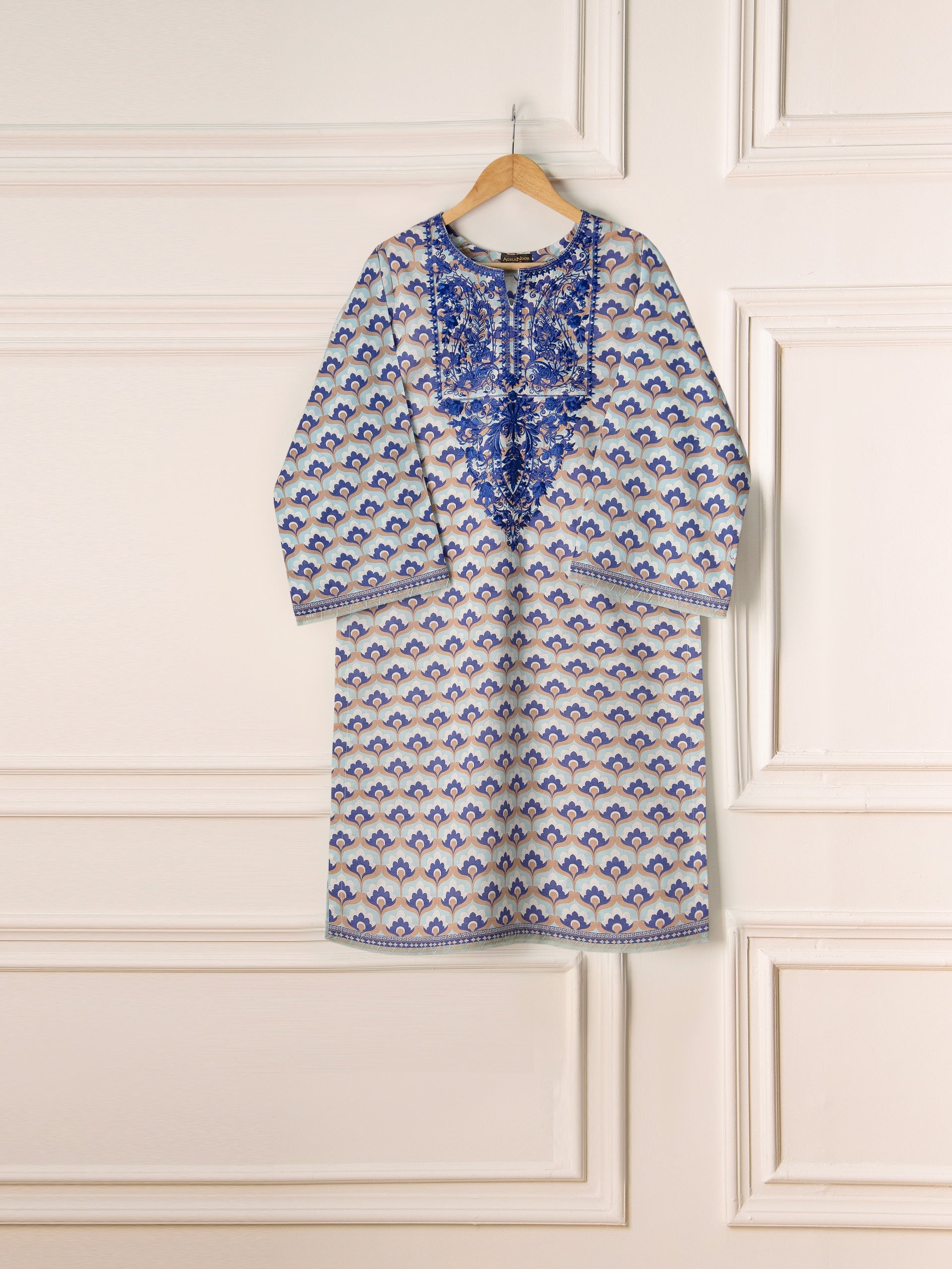 2 Piece - Embroidered Printed Cambric Suit S110952 - Image 3