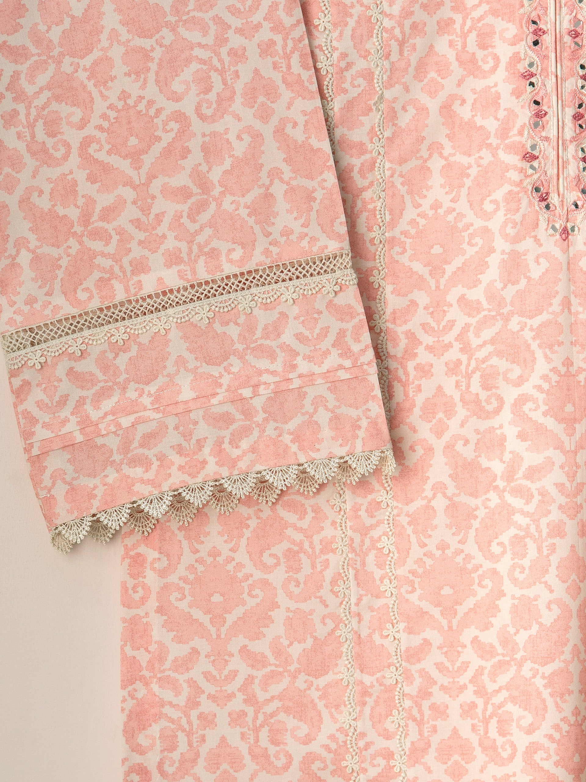 2 Piece - Embroidered Printed Cambric Suit S111266 - Image 4