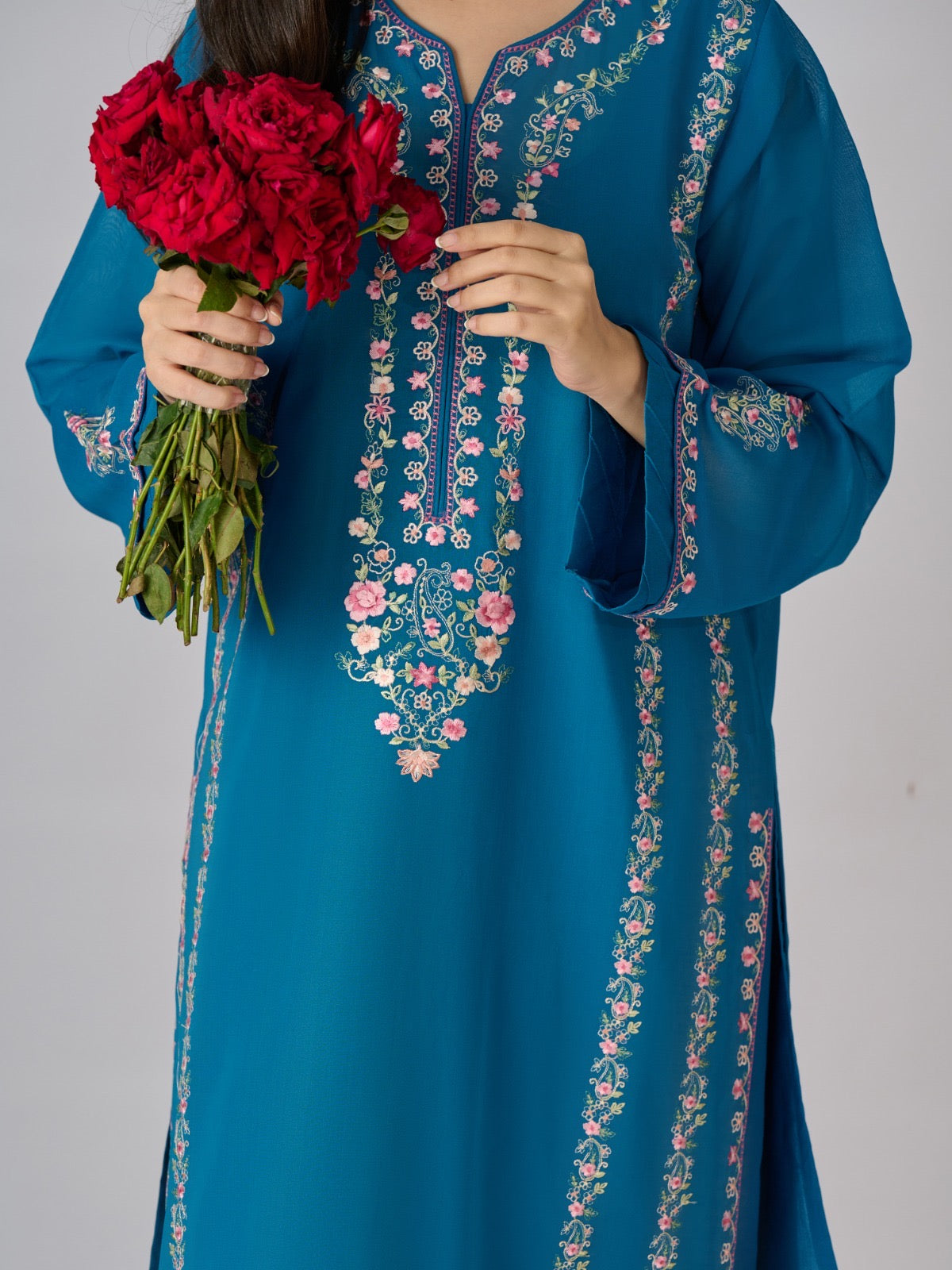 2 Piece - Embroidered Pure Swiss Voile Suit S110336 - Image 2