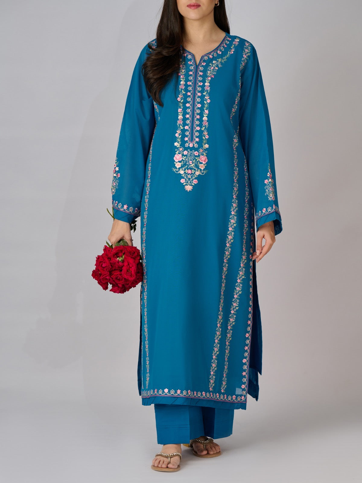 2 Piece - Embroidered Pure Swiss Voile Suit S110336 - Image 3