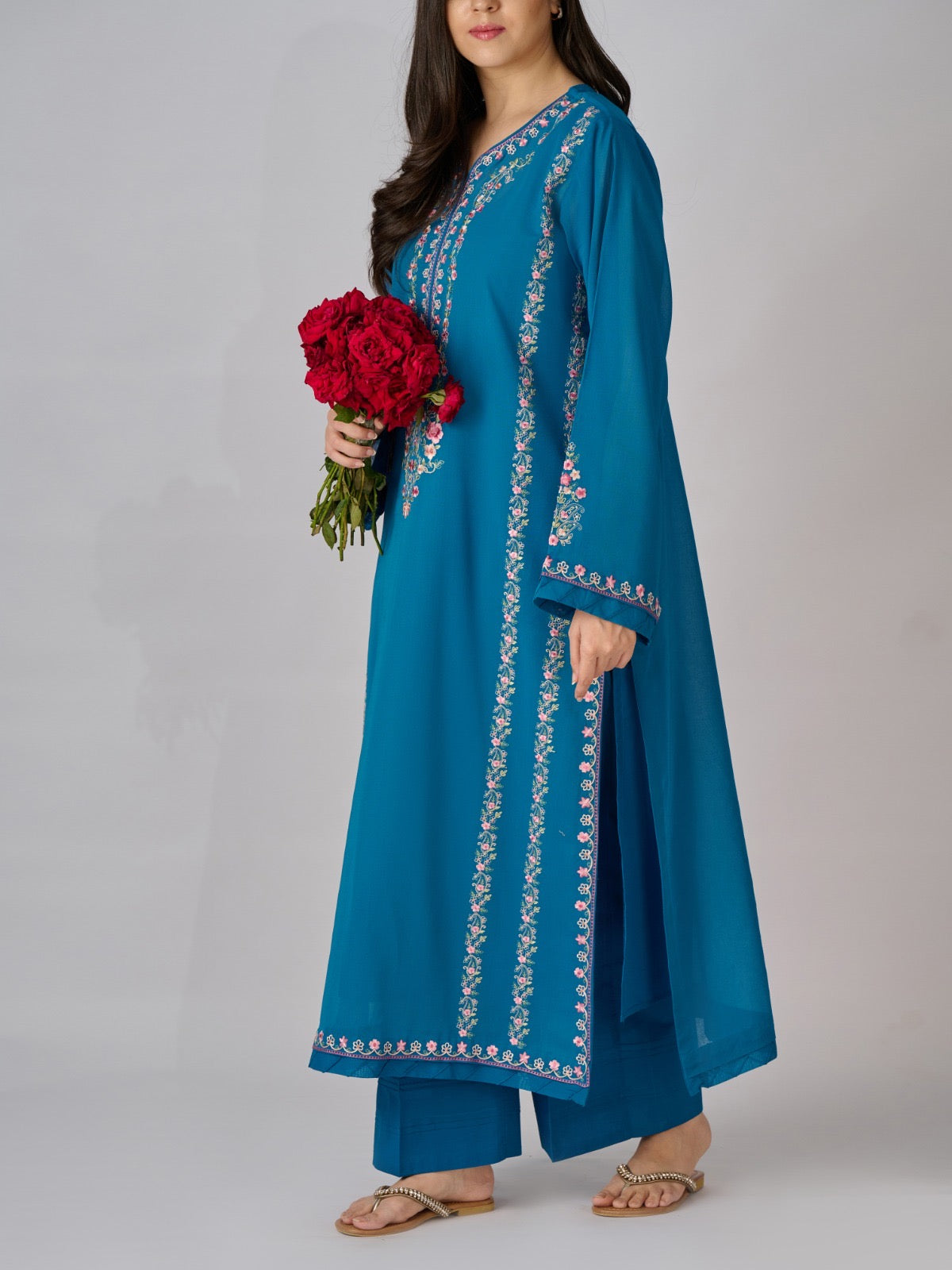 2 Piece - Embroidered Pure Swiss Voile Suit S110336 - Image 4