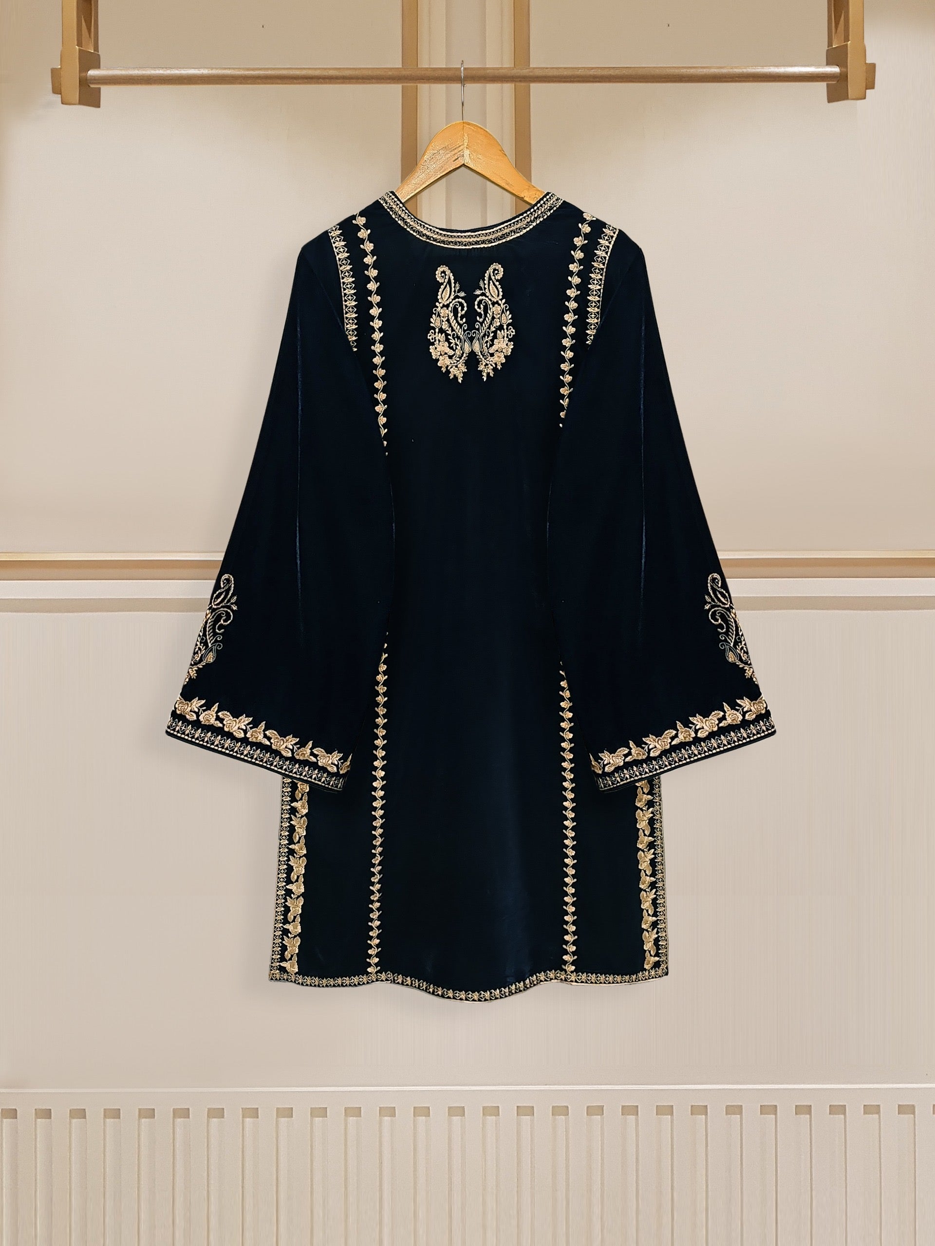 2 Piece- Embroidered Velvet Suit S110489 - Image 4