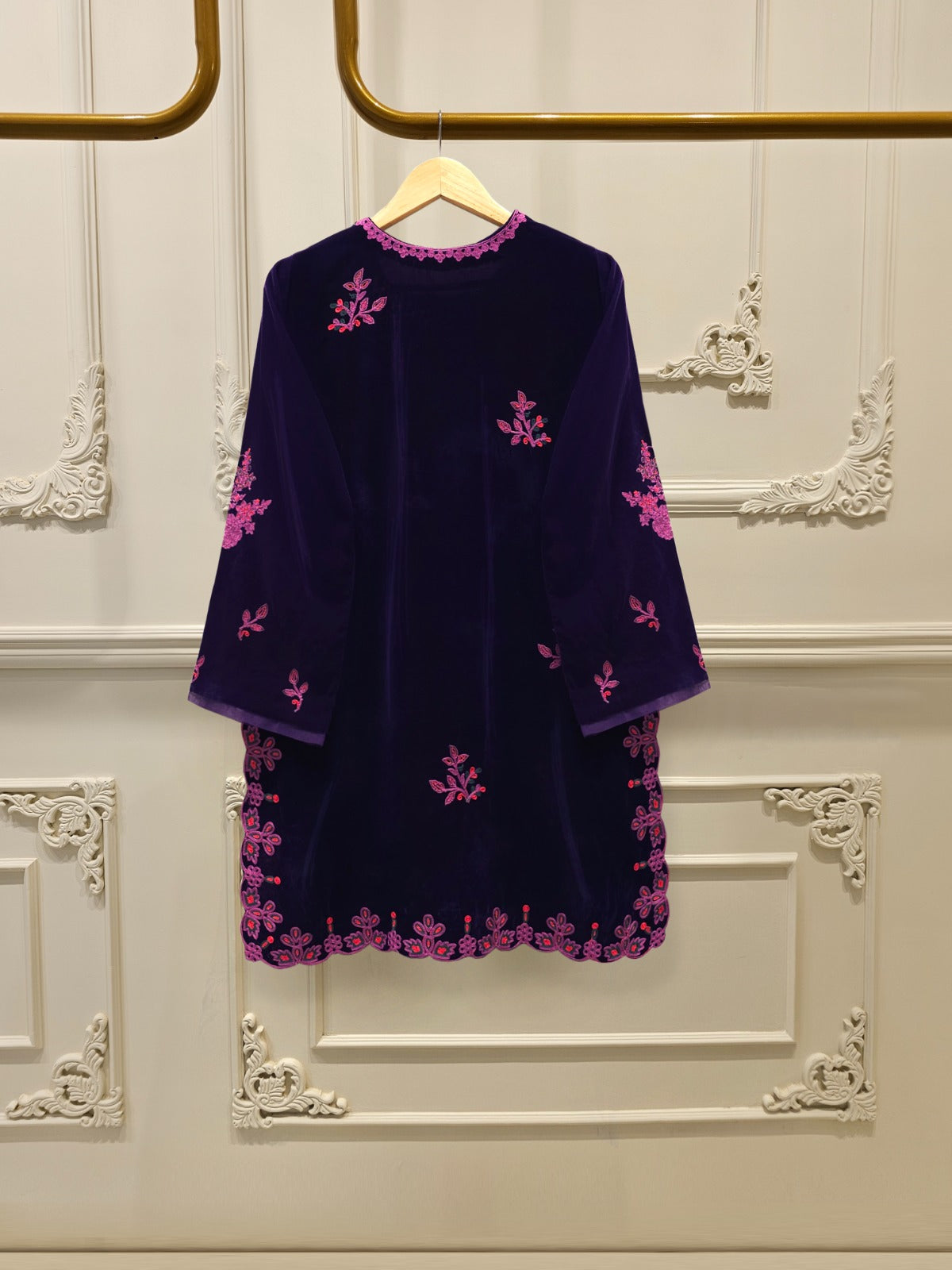 2 Piece - Embroidered Velvet Suit S112855 - Image 5
