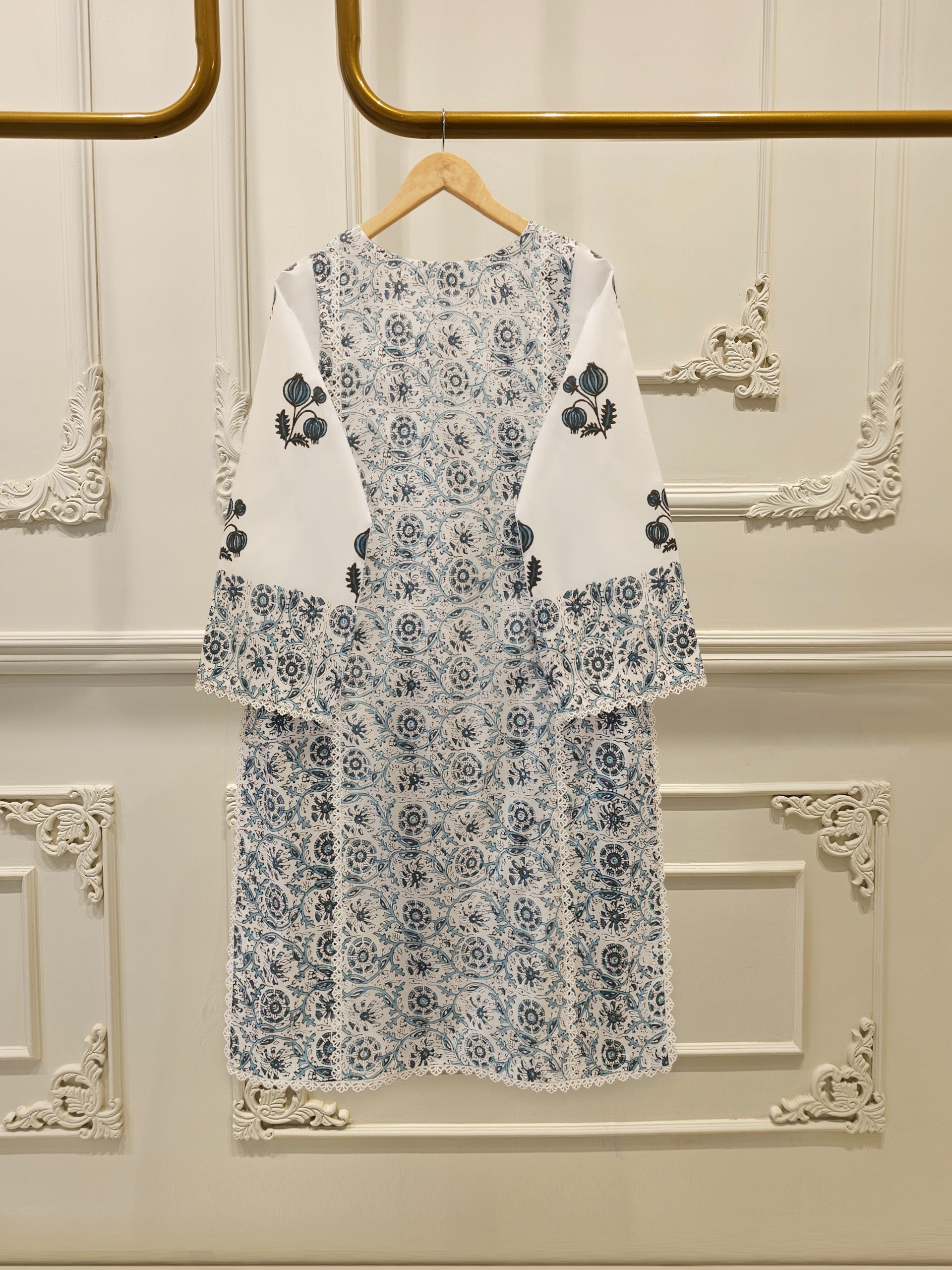 2 Piece - Hand Block Printed Kora Cotton Suit  S113050 - Image 5