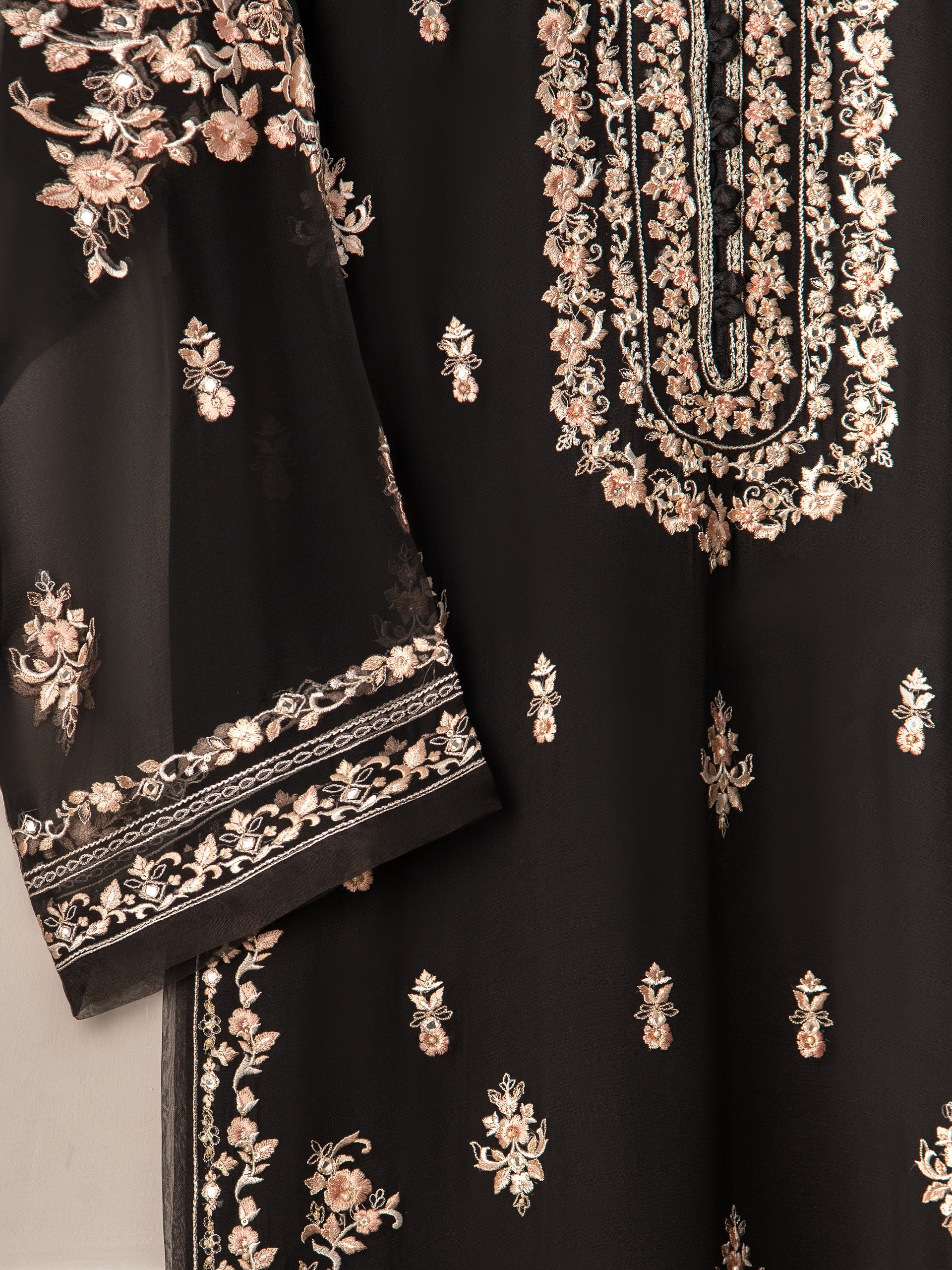 2 Piece - Pure Chiffon Embroidered Suit S110946 - Image 3