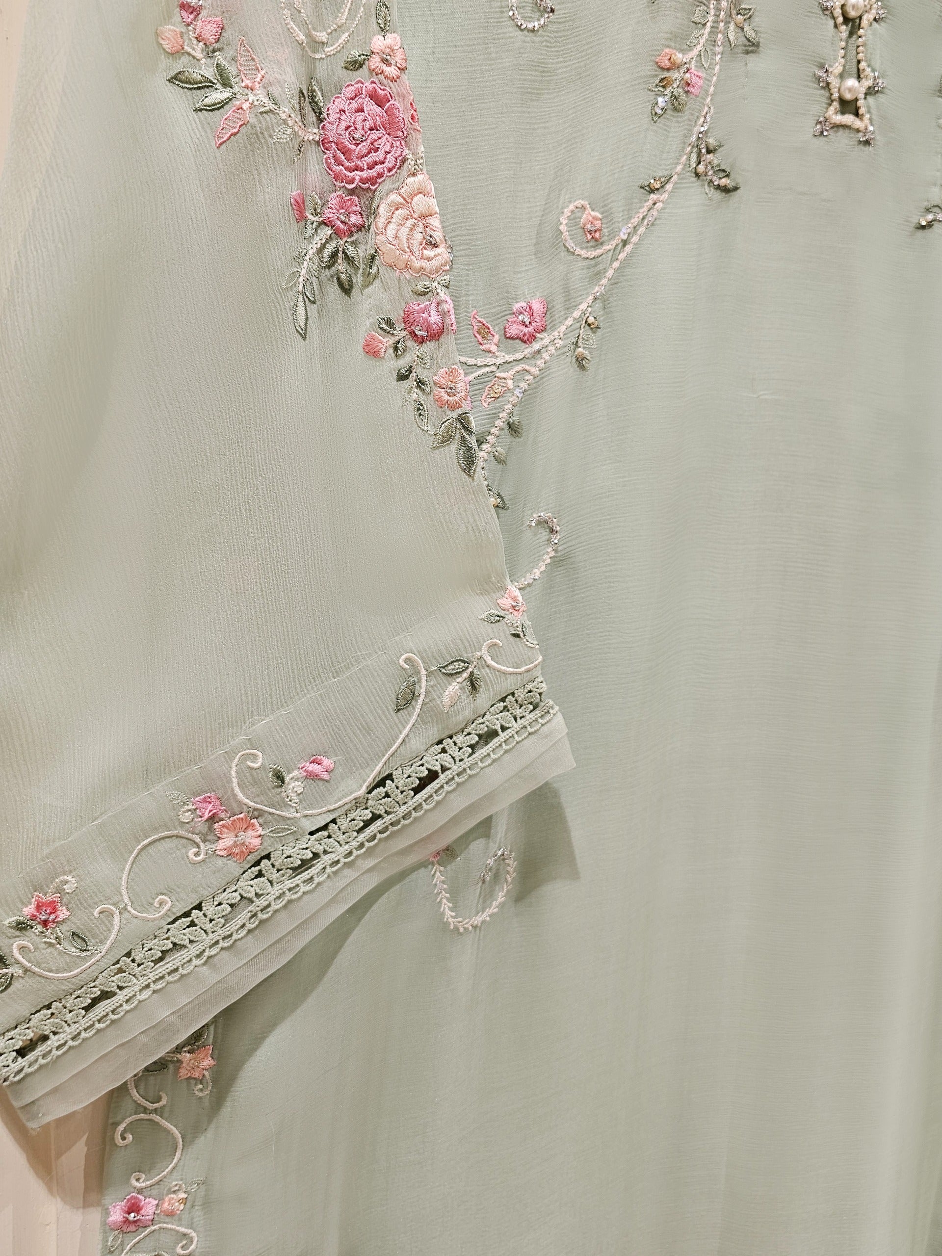 2 Piece - Pure Chiffon Embroidered Suit S111342 - Image 3