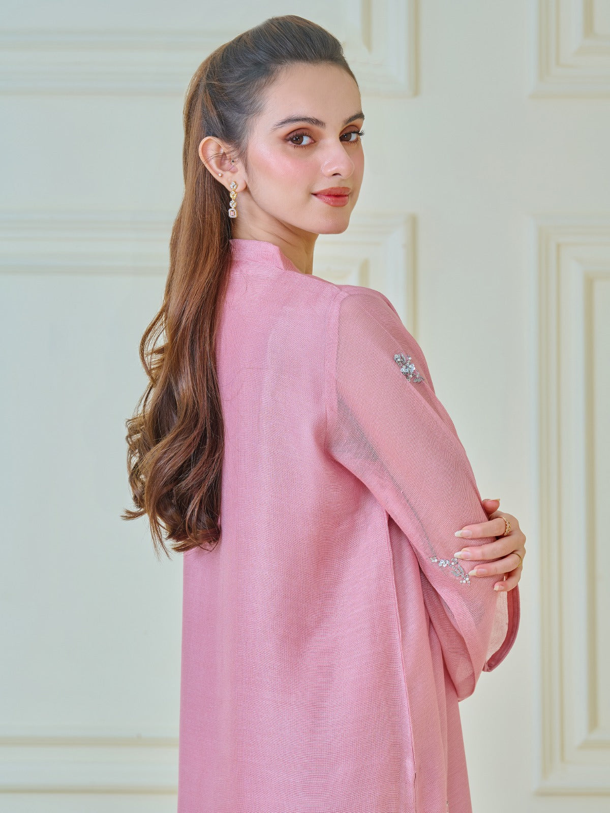2 Piece - Pure Cotton Net Embroidered Suit S109987 - Image 4