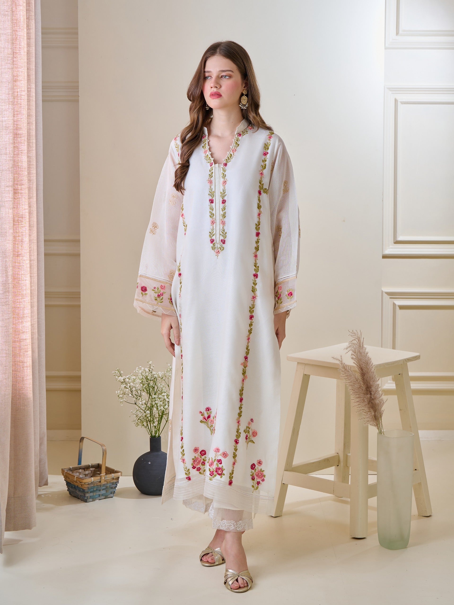 2 Piece - Pure Cotton Net Embroidered Suit S110160 - Image 4