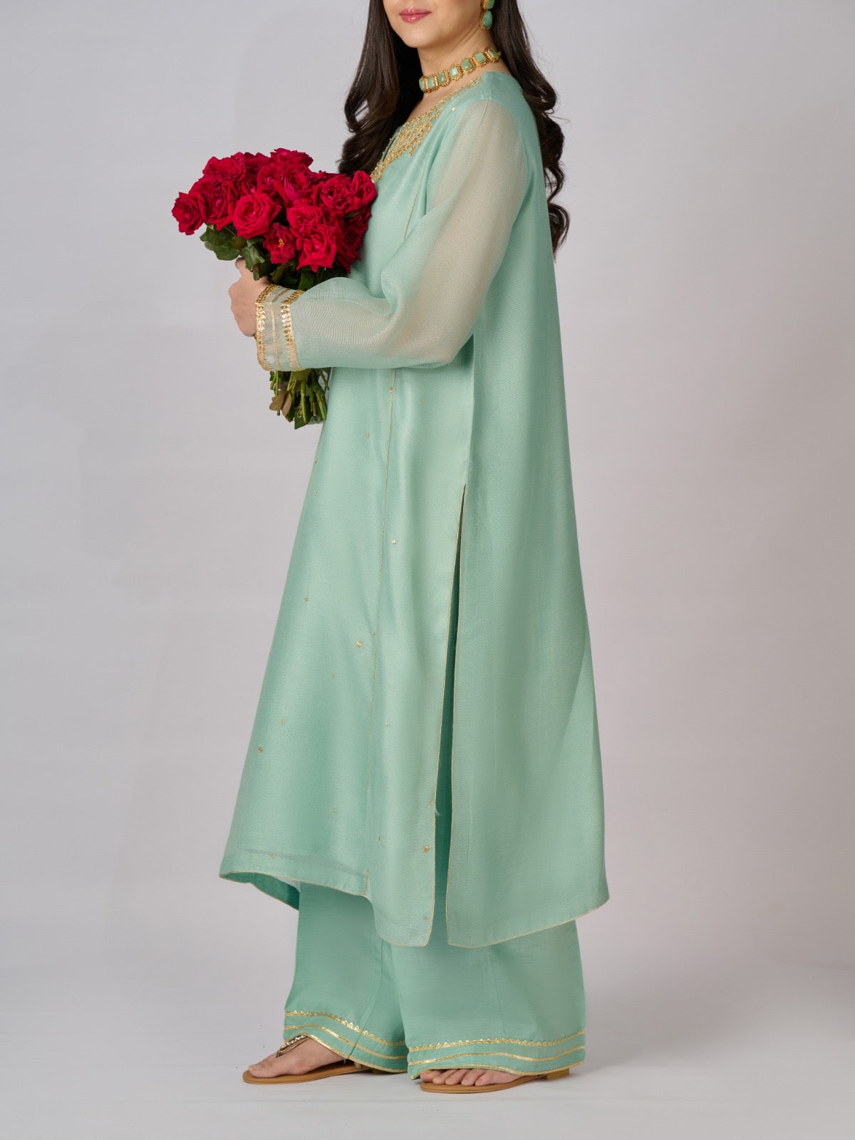 2 Piece - Pure Cotton Net Embroidered Suit S110333 - Image 3