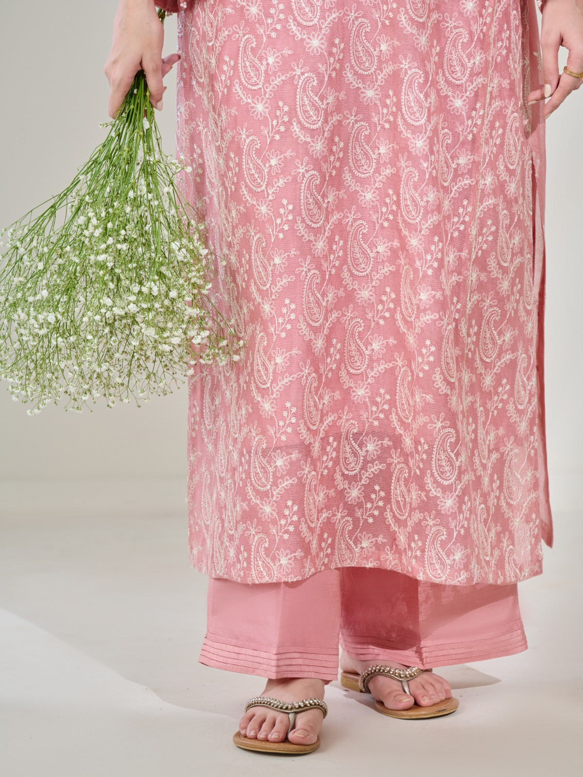 2 Piece - Pure Cotton Net Embroidered Suit S110395 - Image 3