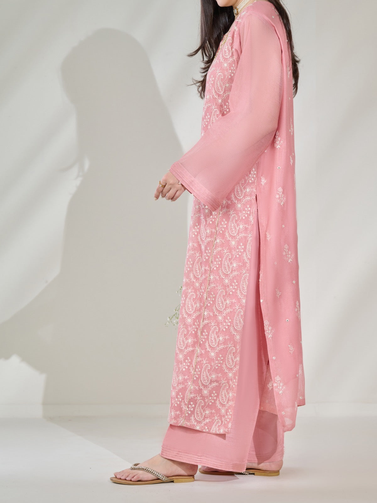 2 Piece - Pure Cotton Net Embroidered Suit S110395 - Image 4