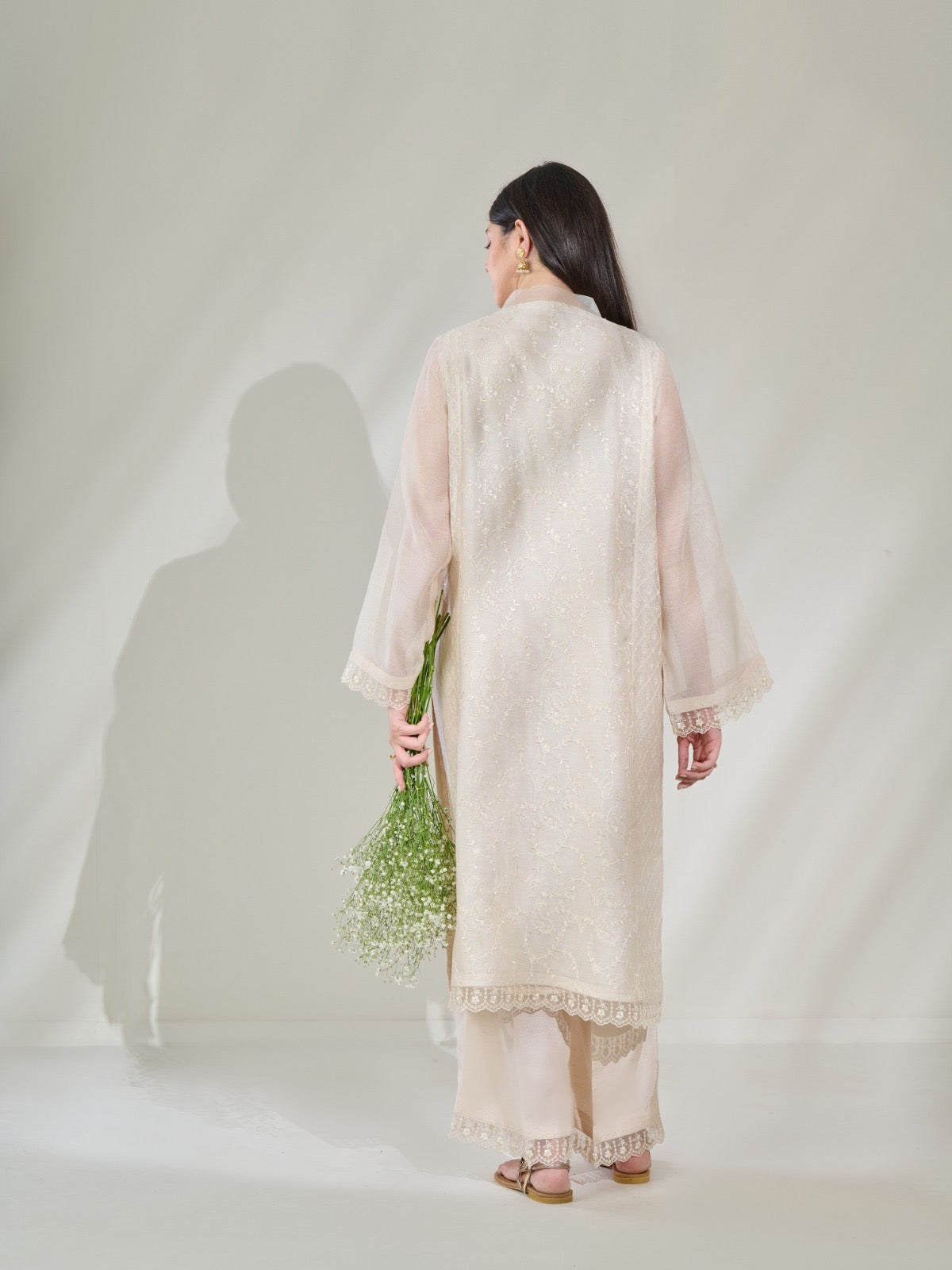 2 Piece - Pure Cotton Net Embroidered Suit S110398 - Image 3