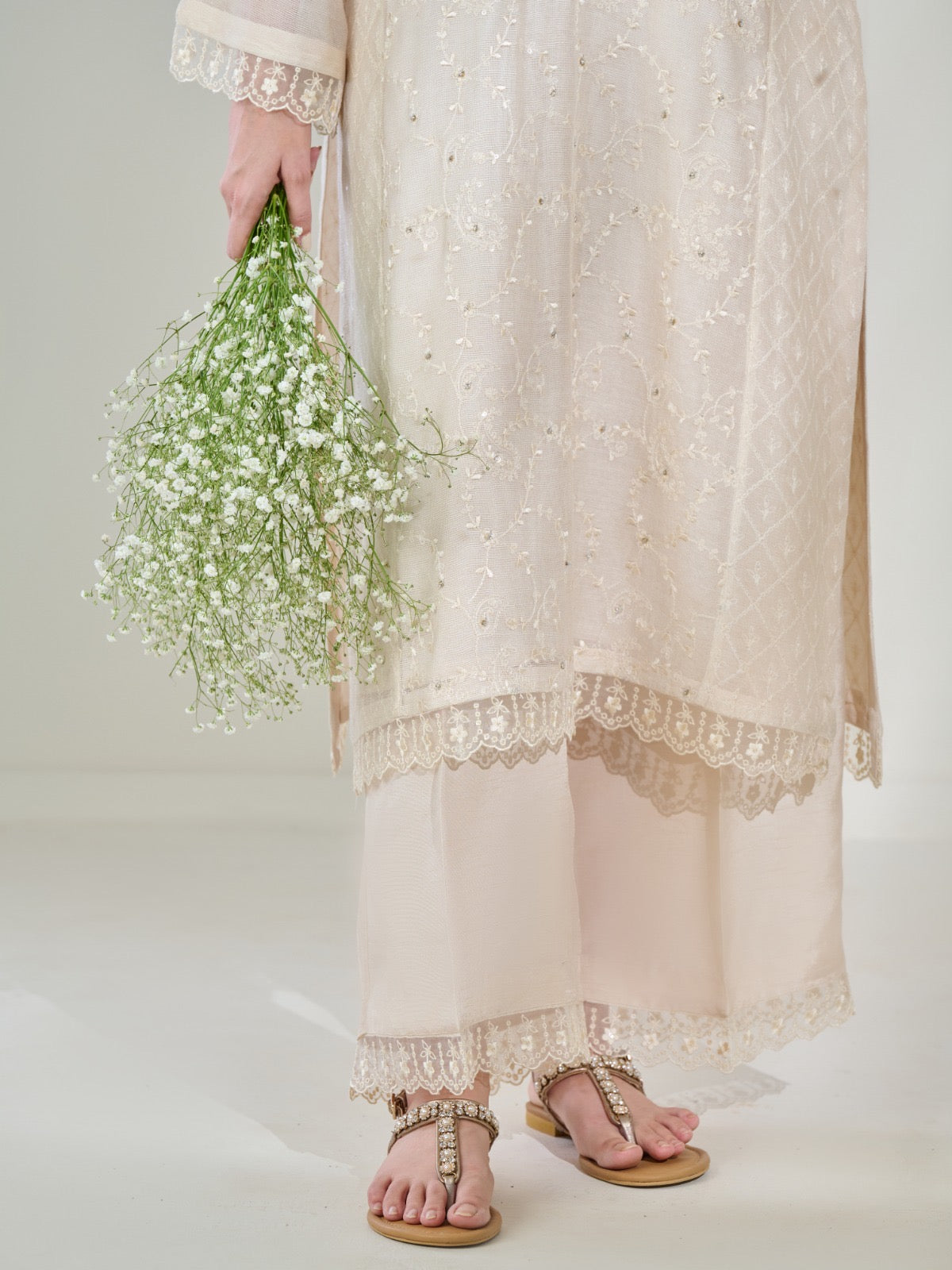 2 Piece - Pure Cotton Net Embroidered Suit S110398 - Image 4