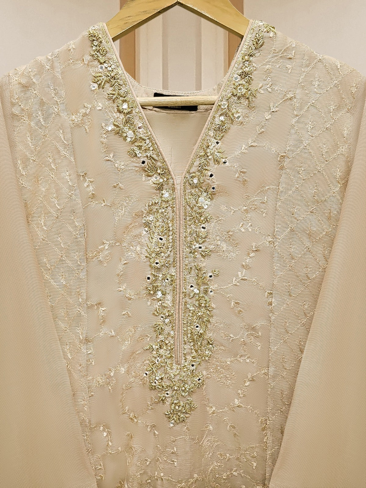 2 Piece - Pure Cotton Net Embroidered Suit S110461 - Image 2