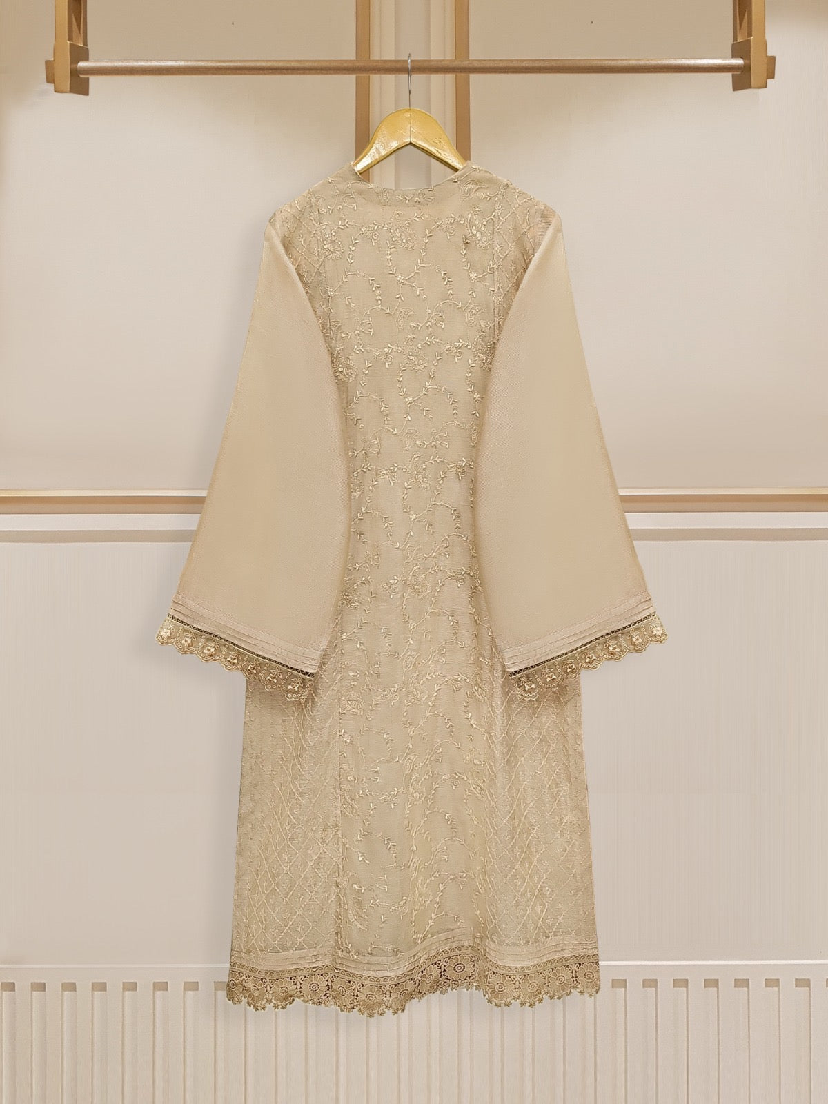 2 Piece - Pure Cotton Net Embroidered Suit S110461 - Image 4