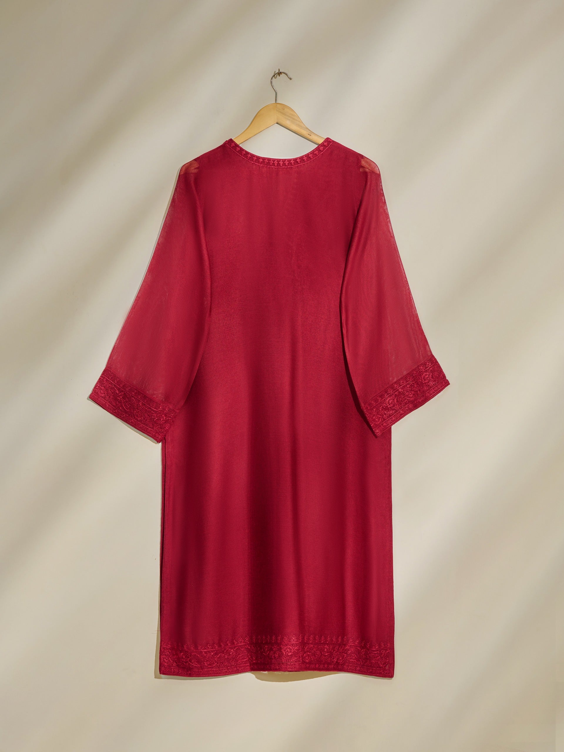 2 Piece - Pure Cotton Net Embroidered Suit S110467 - Image 5