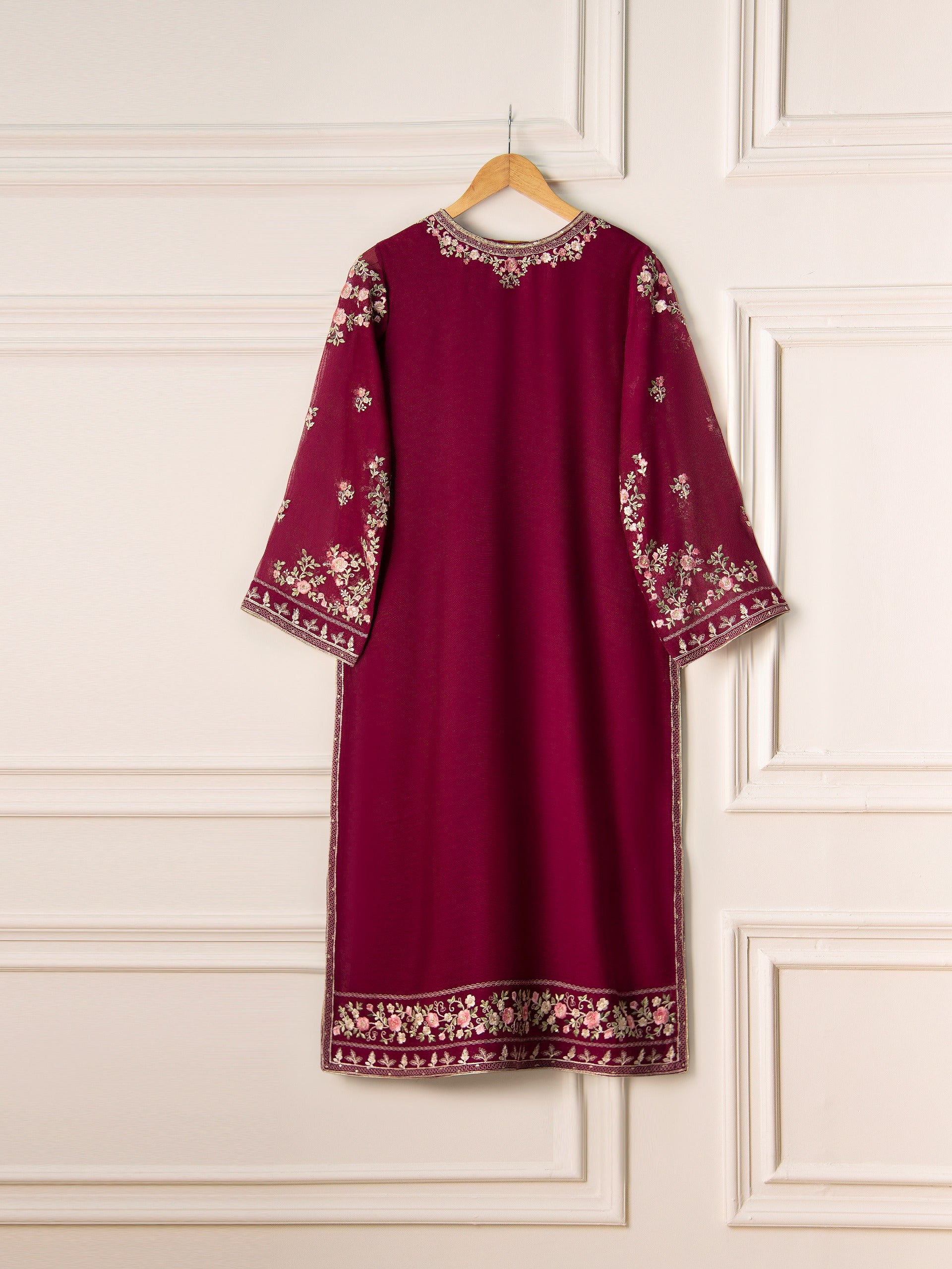 2 Piece- Pure Cotton Net Embroidered Suit S110745 - Image 5