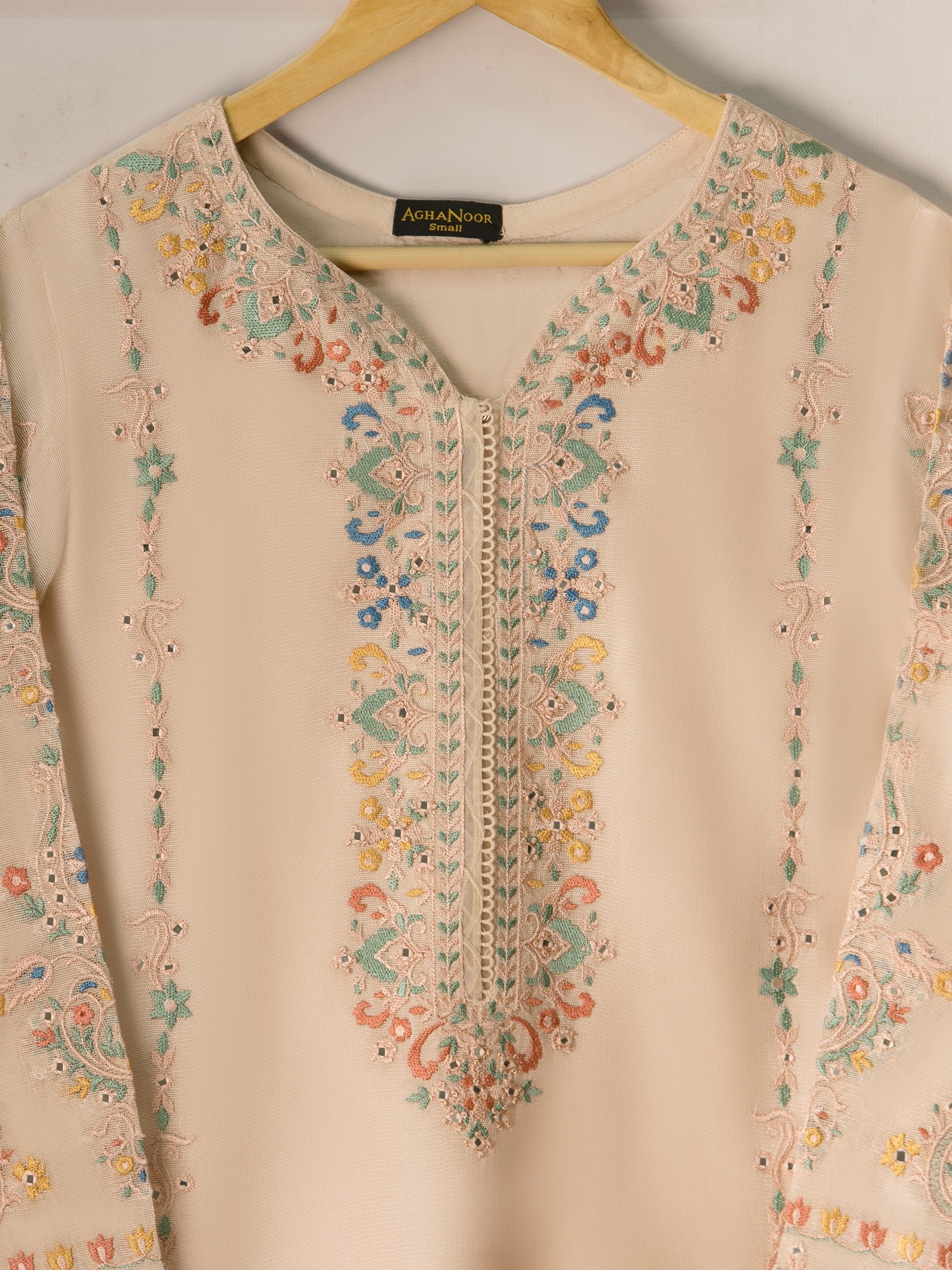 2 Piece - Pure Cotton Net Embroidered Suit S110908 - Image 2