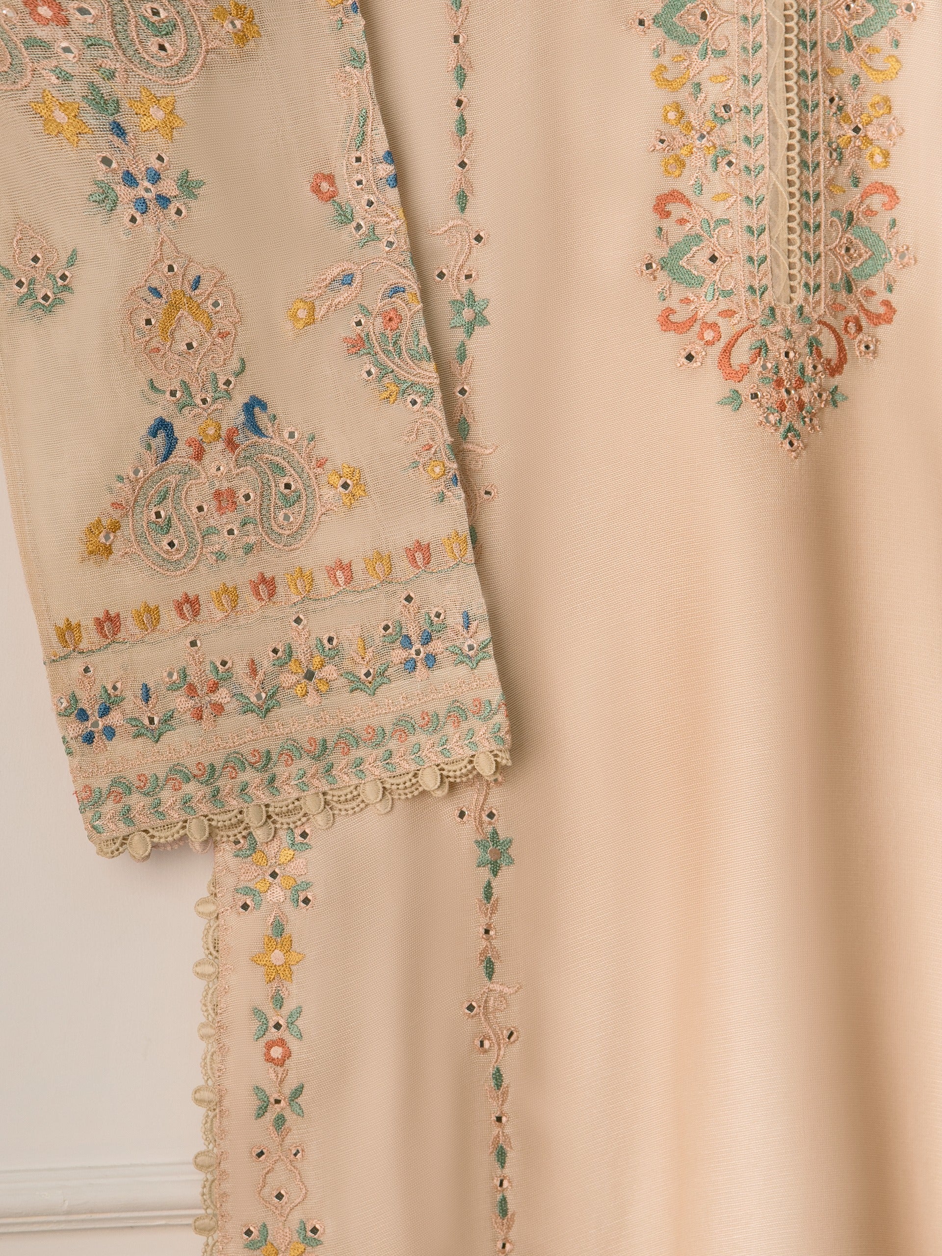 2 Piece - Pure Cotton Net Embroidered Suit S110908 - Image 3