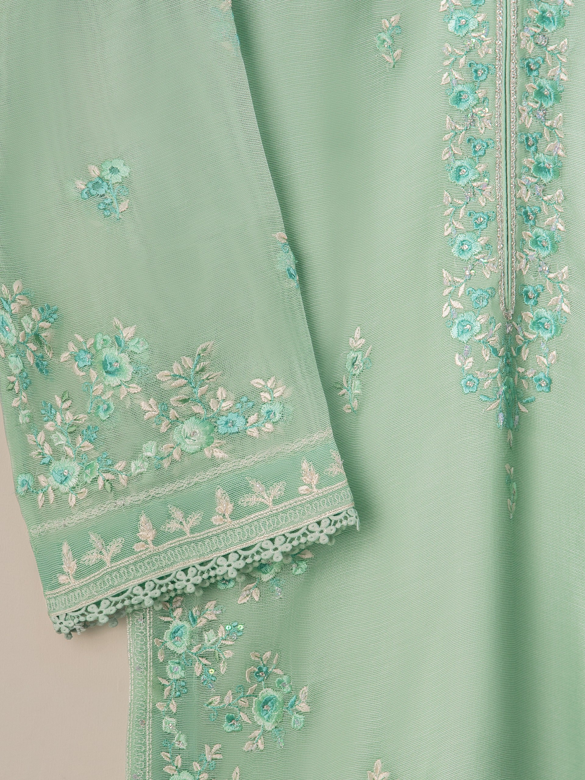 2 Piece - Pure Cotton Net Embroidered Suit S110914 - Image 3
