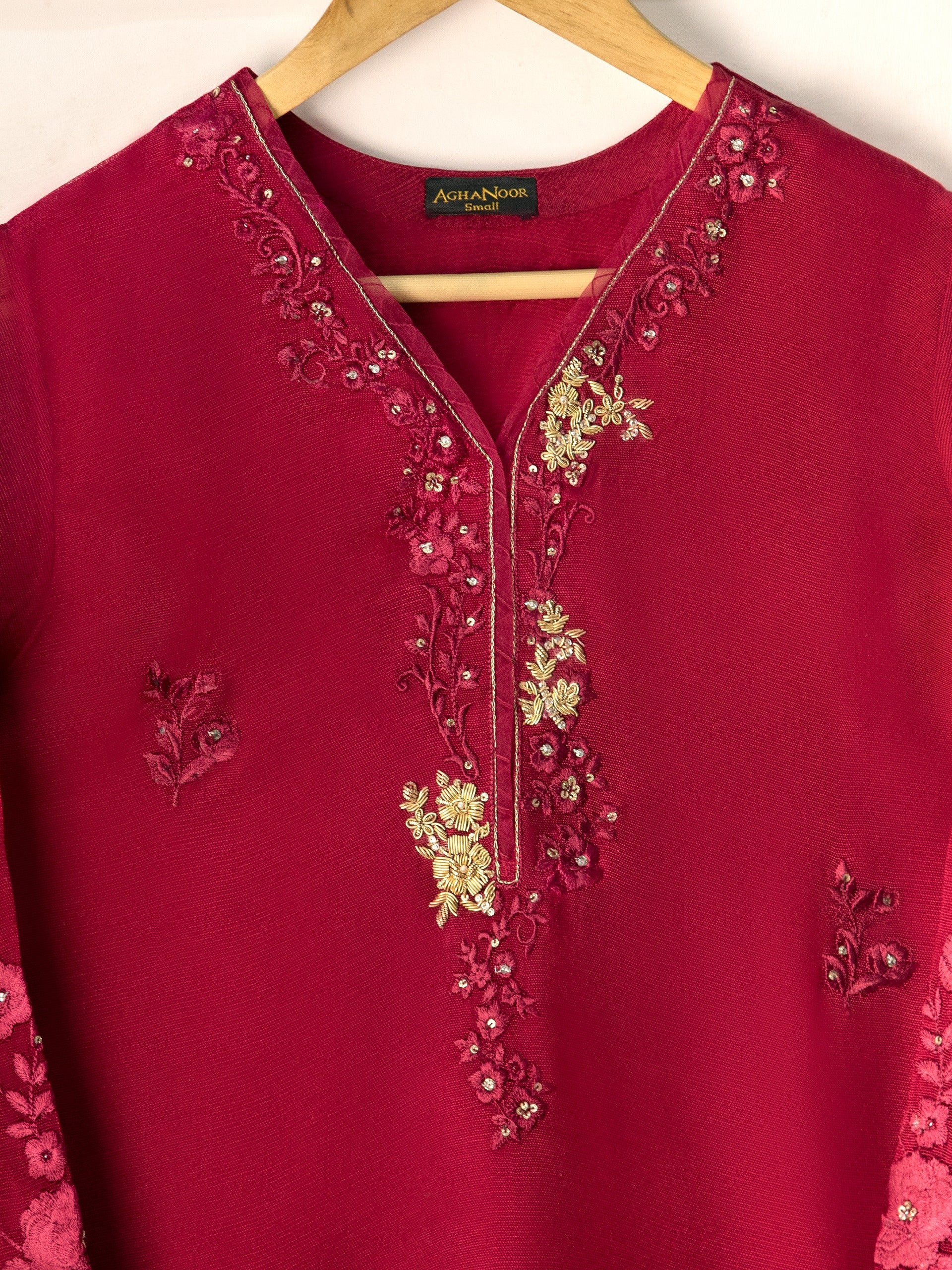 2 Piece - Pure Cotton Net Embroidered Suit S110949 - Image 2
