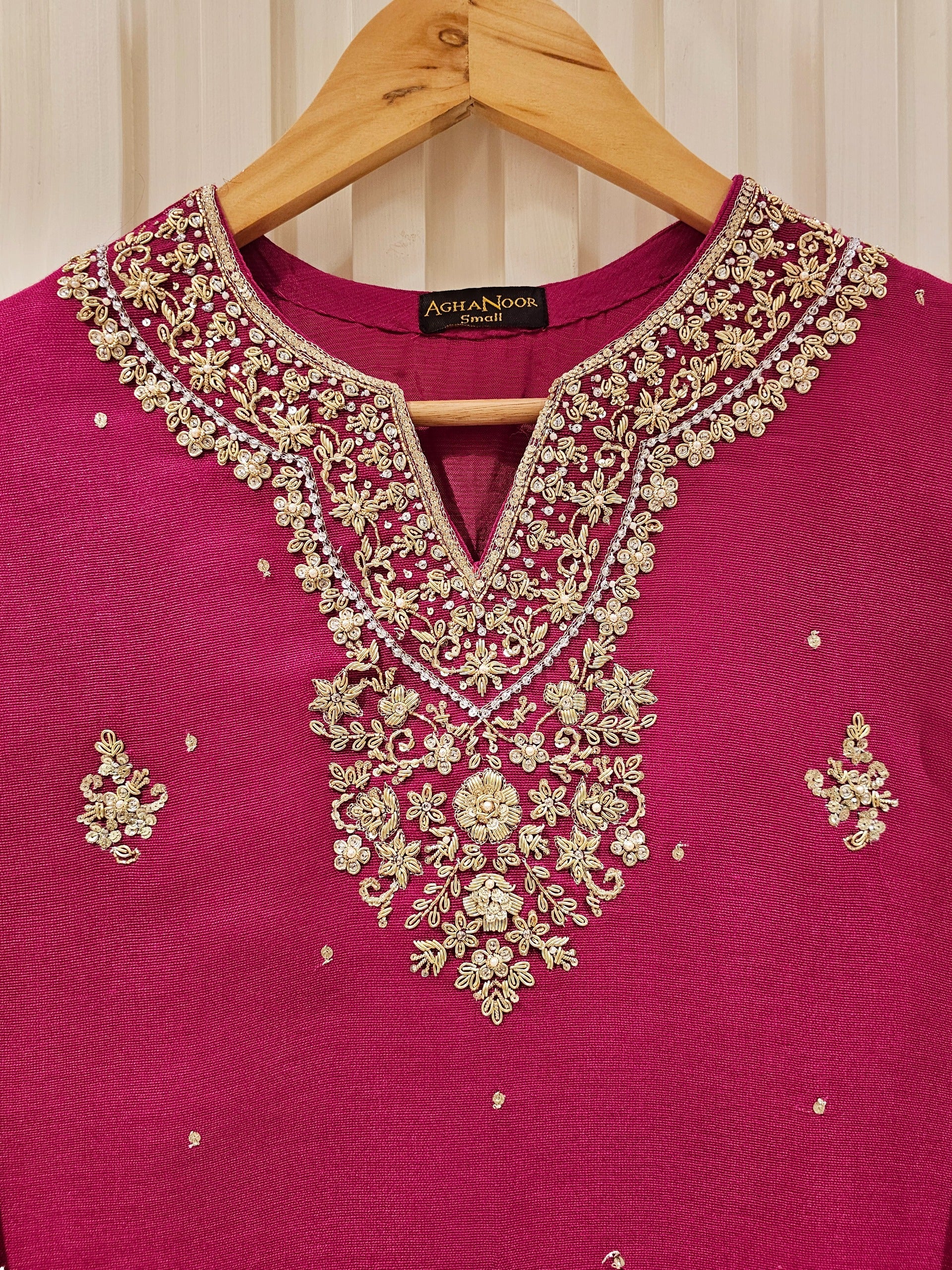 2 Piece - Pure Cotton Net Embroidered Suit S111339 - Image 2