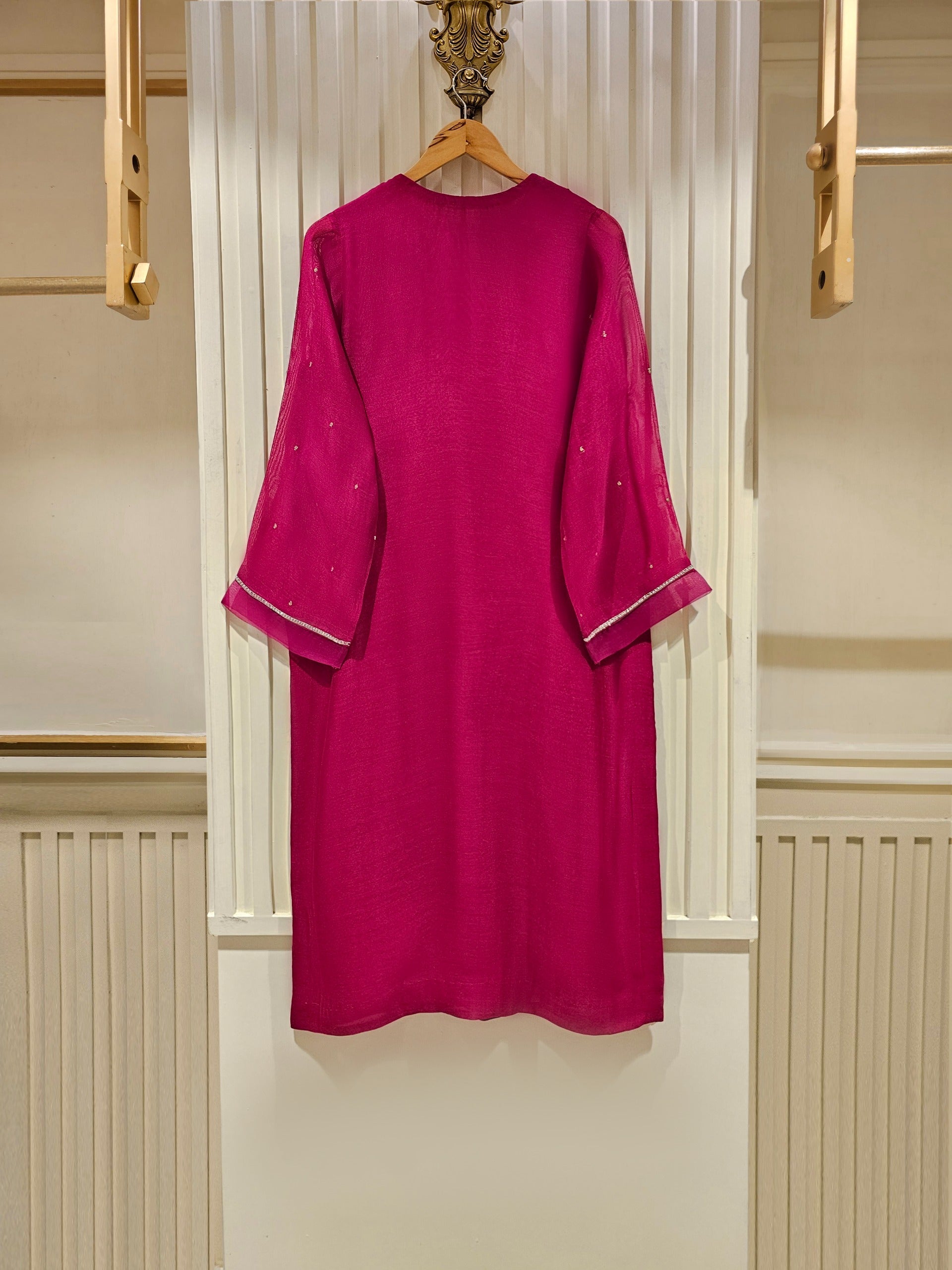2 Piece - Pure Cotton Net Embroidered Suit S111339 - Image 4