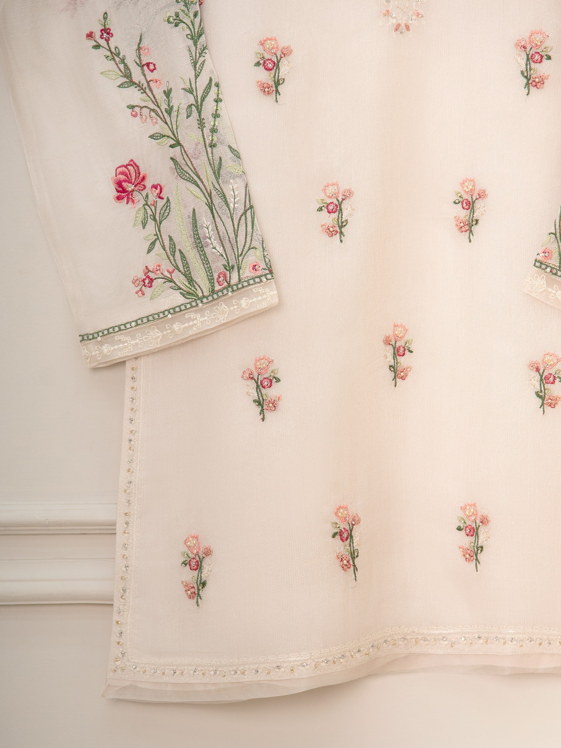 2 Piece - Pure Cotton Net Embroidered Suit S111515 - Image 2