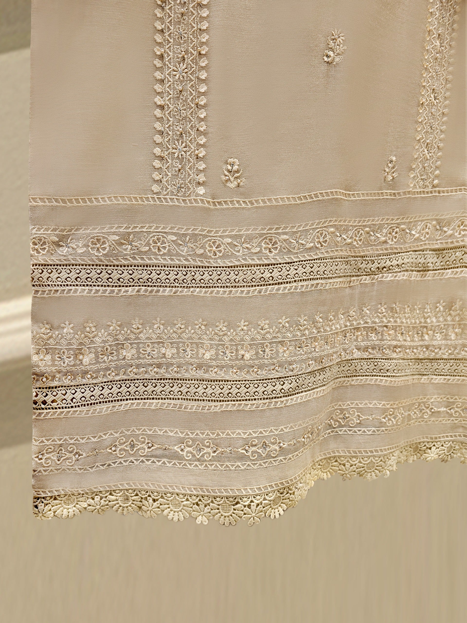 2 Piece - Pure Cotton Net Embroidered Suit S111668 - Image 3