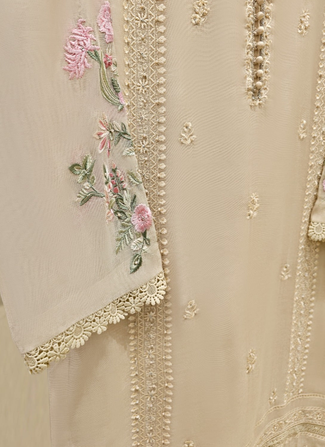2 Piece - Pure Cotton Net Embroidered Suit S111668 - Image 4