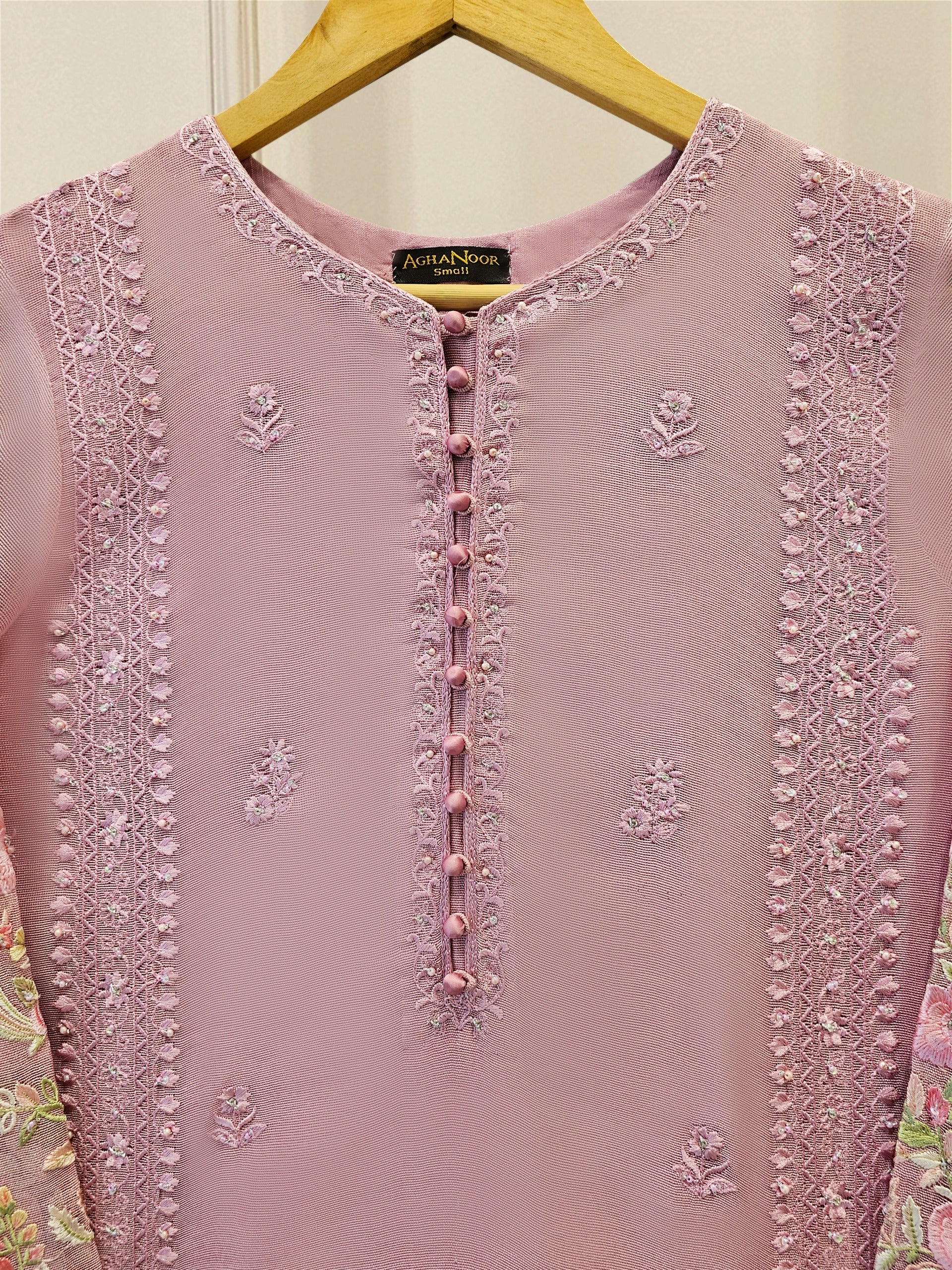 2 Piece - Pure Cotton Net Embroidered Suit S111676 - Image 2
