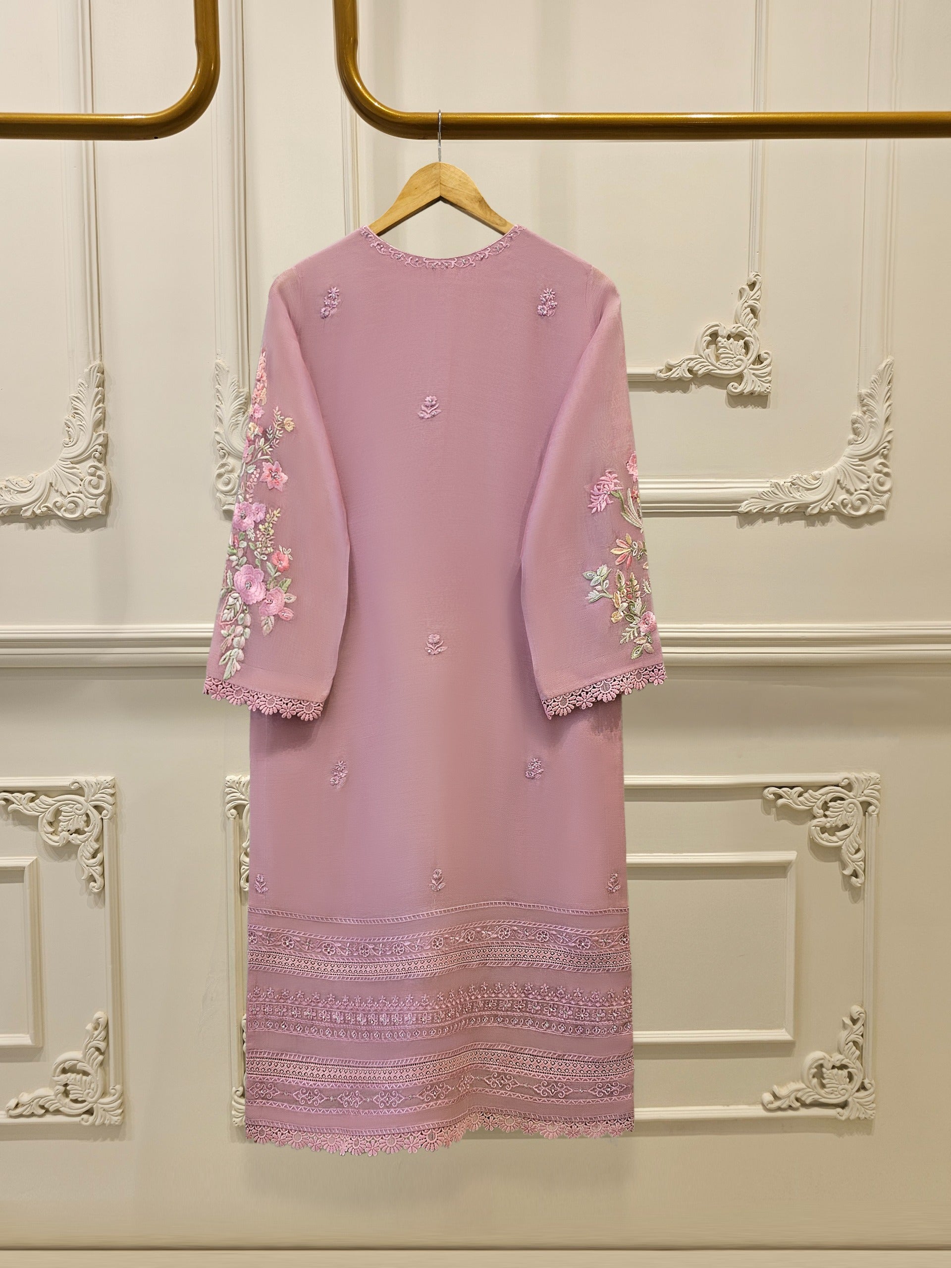 2 Piece - Pure Cotton Net Embroidered Suit S111676 - Image 3