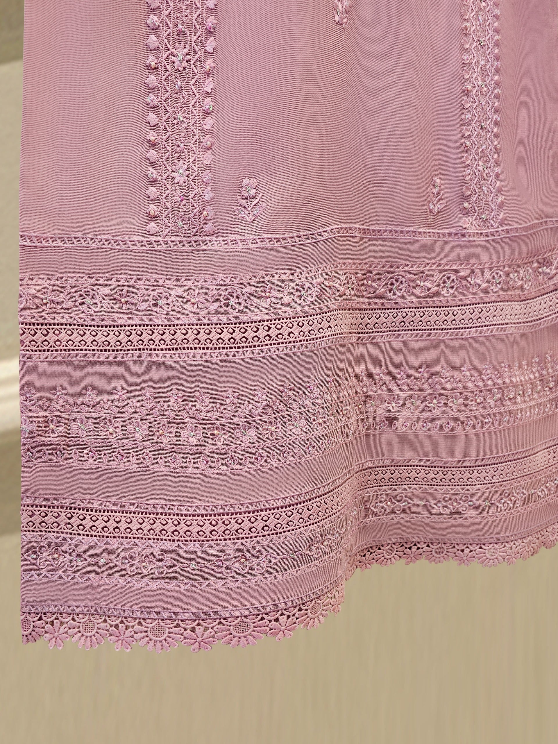 2 Piece - Pure Cotton Net Embroidered Suit S111676 - Image 6