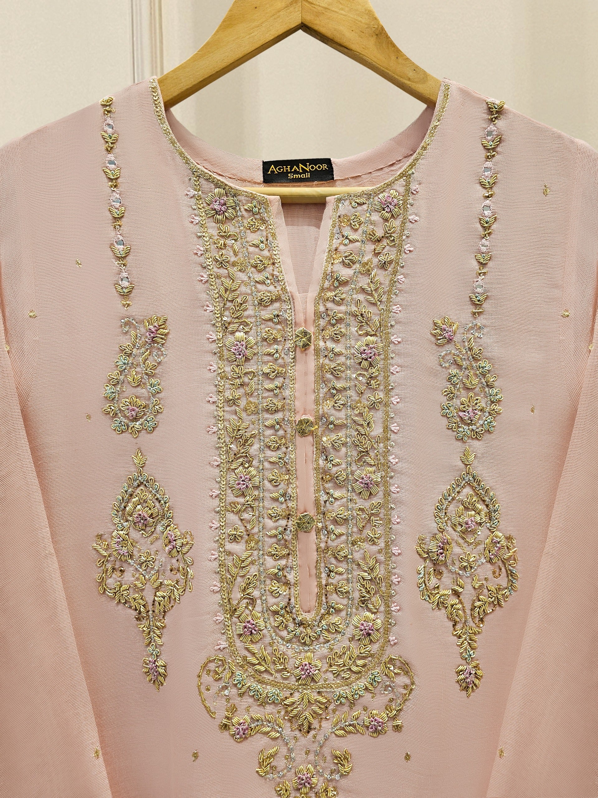 2 Piece - Pure Cotton Net Embroidered Suit S111705 - Image 2