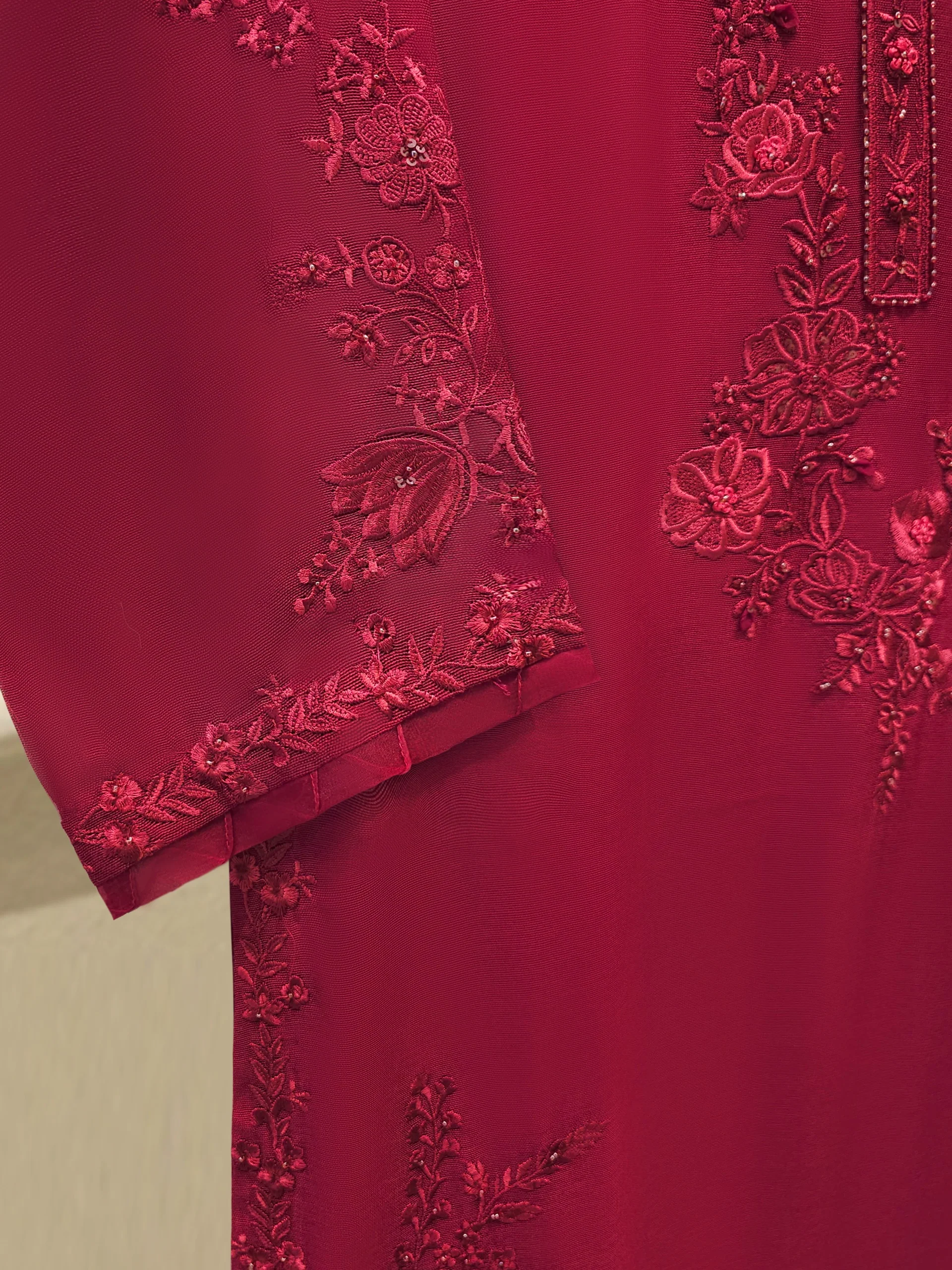 2 Piece - Pure Embroidered Cotton Net Suit S112285 - Image 3