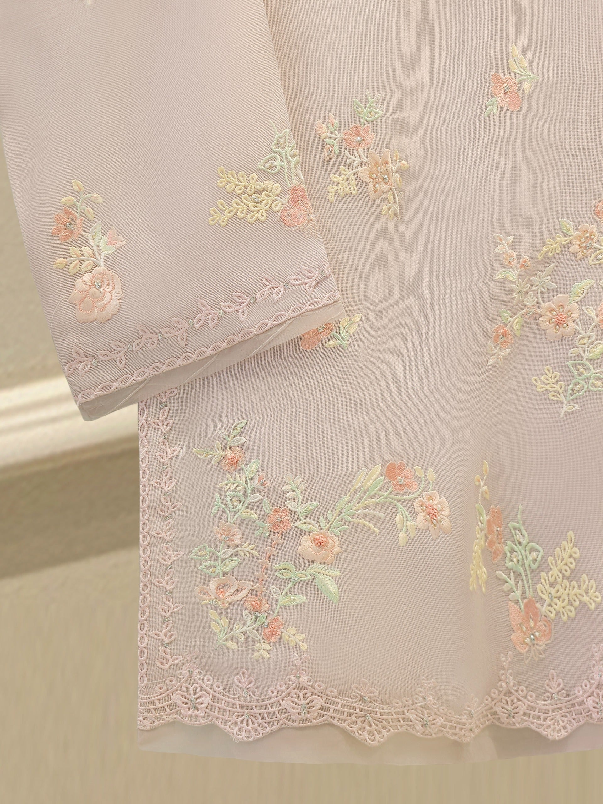 2 Piece - Pure Embroidered Cotton Net Suit S112356 - Image 3