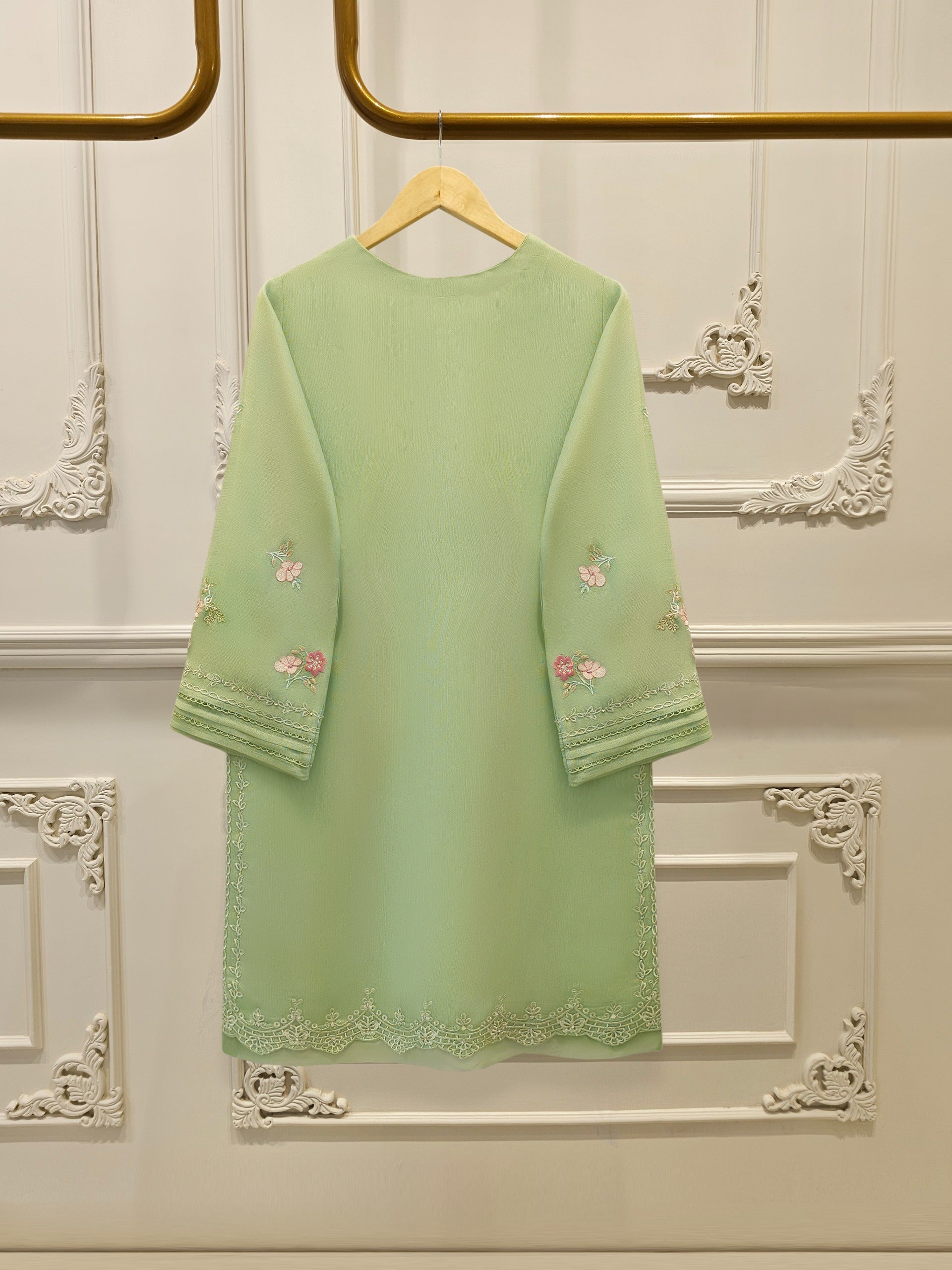 2 Piece - Pure Embroidered Cotton Net Suit S112374 - Image 4