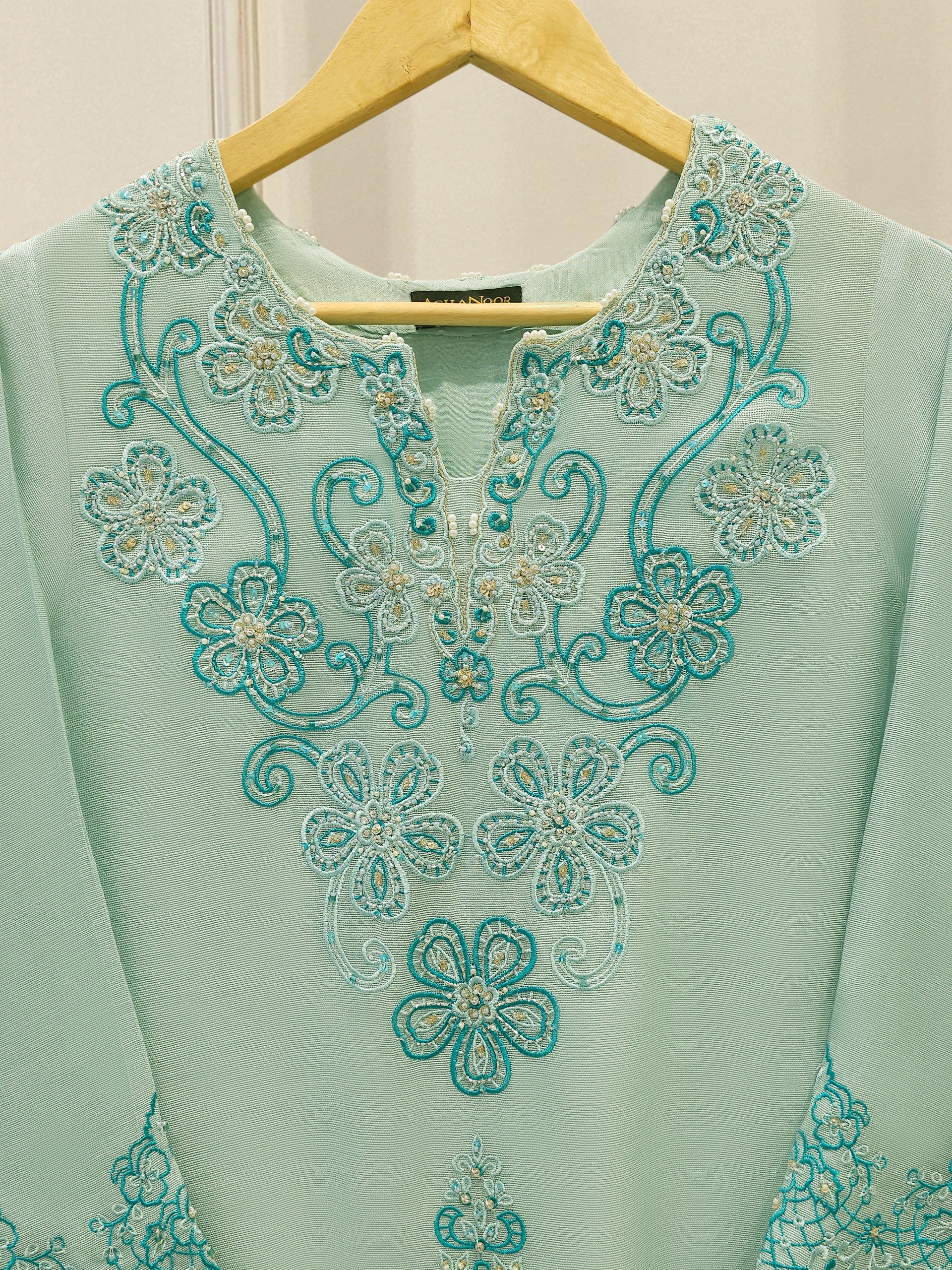 2 Piece - Pure Embroidered Cotton Net Suit S112393 - Image 2