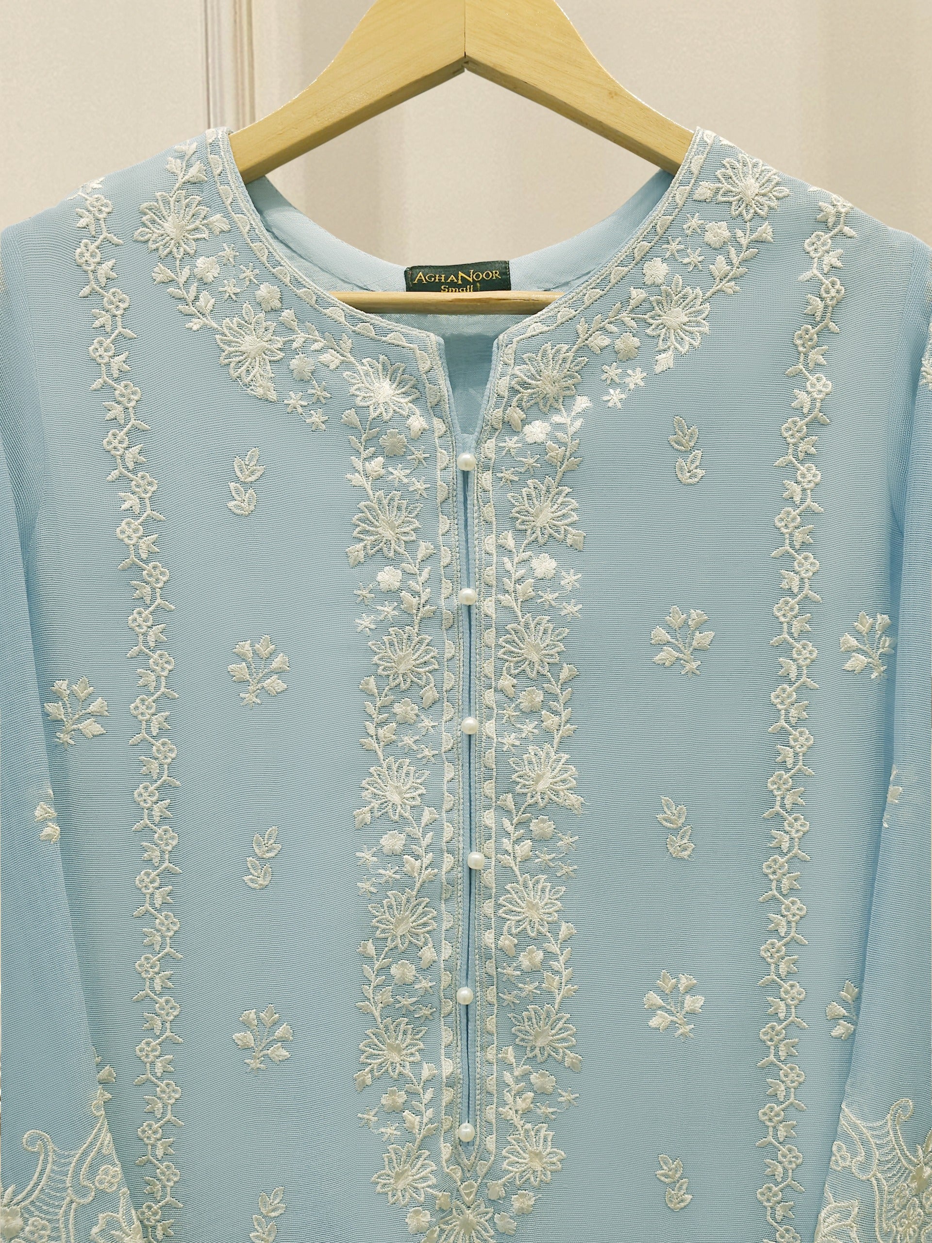 2 Piece - Pure Embroidered Cotton Net Suit S112935 - Image 2