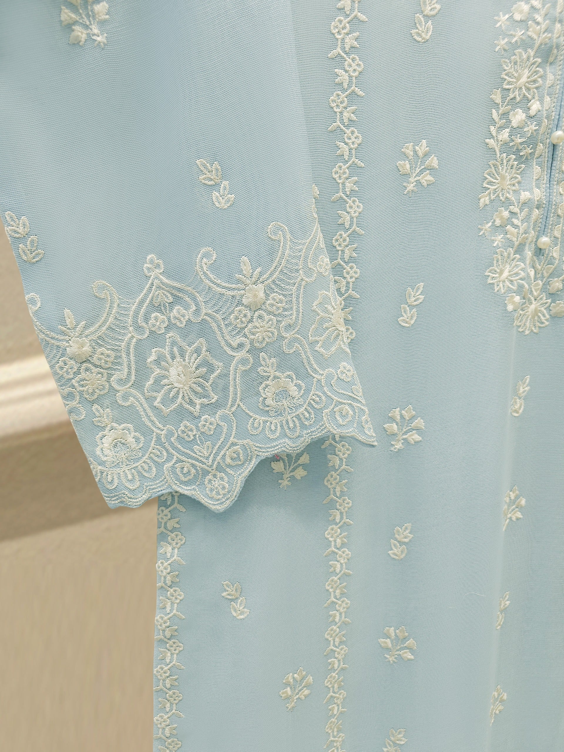 2 Piece - Pure Embroidered Cotton Net Suit S112935 - Image 3