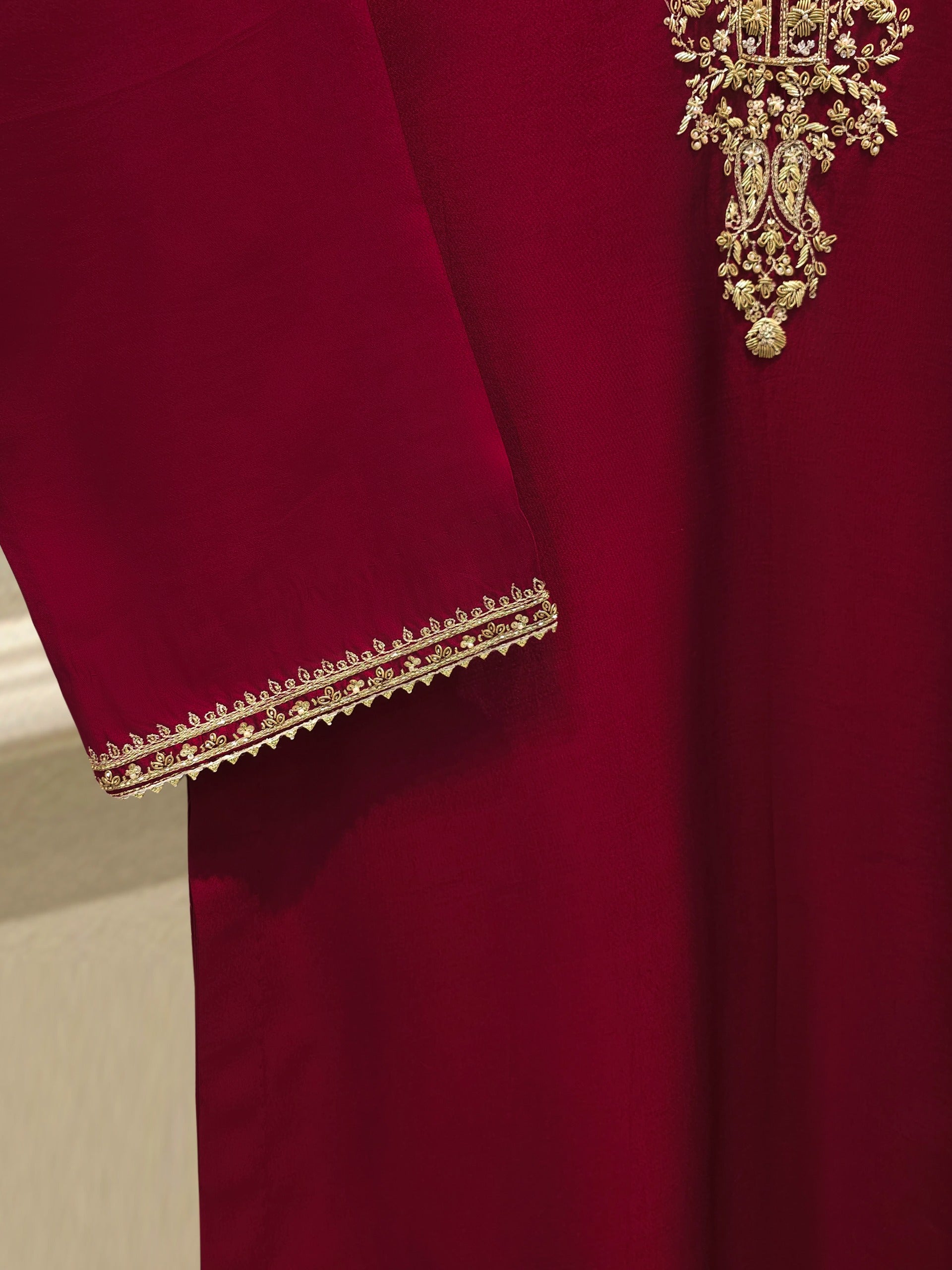 2 Piece-  Pure Embroidered Sheesha Silk Suit S112523 - Image 3
