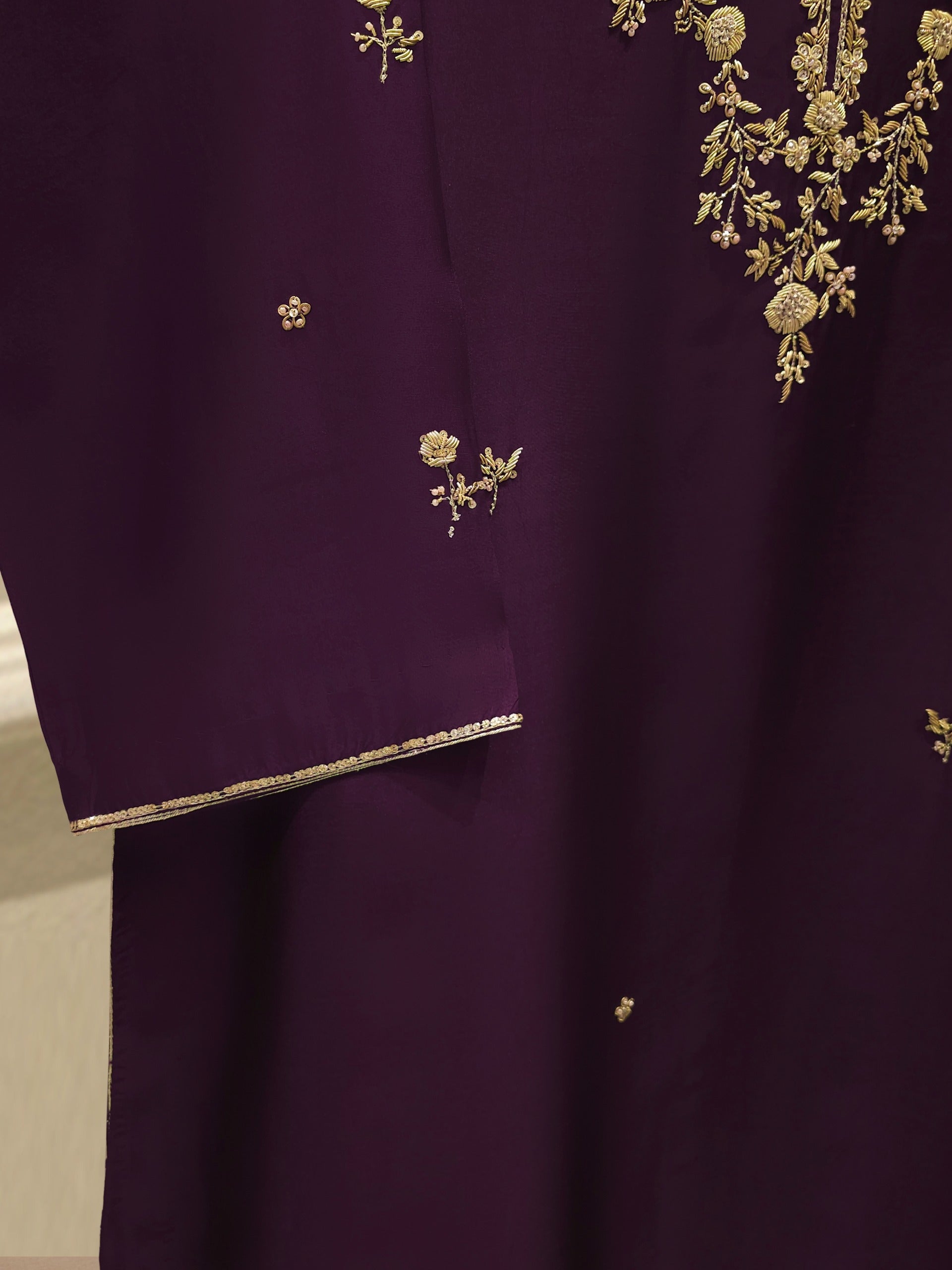 2 Piece-  Pure Embroidered Sheesha Silk Suit S112830 - Image 3
