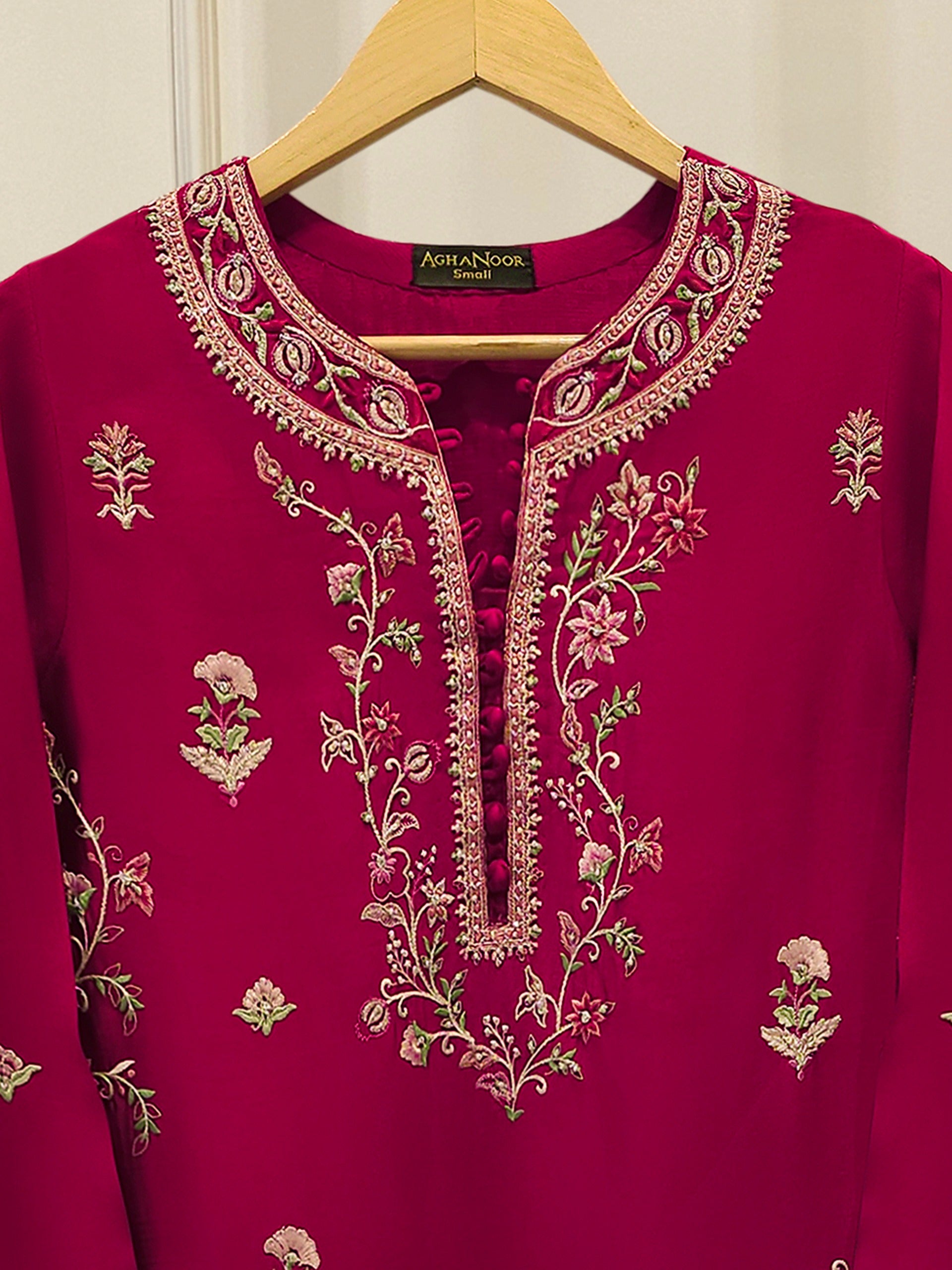 2 Piece-  Pure Embroidered Sheesha Silk Suit S113058 - Image 2