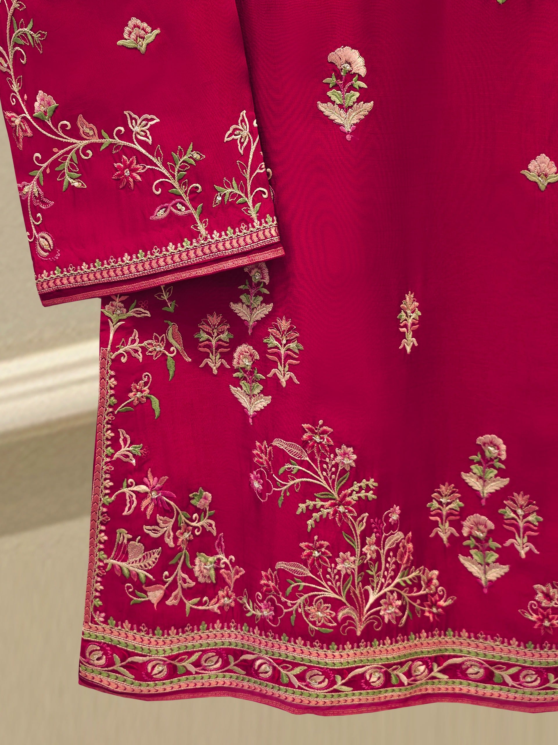 2 Piece-  Pure Embroidered Sheesha Silk Suit S113058 - Image 3