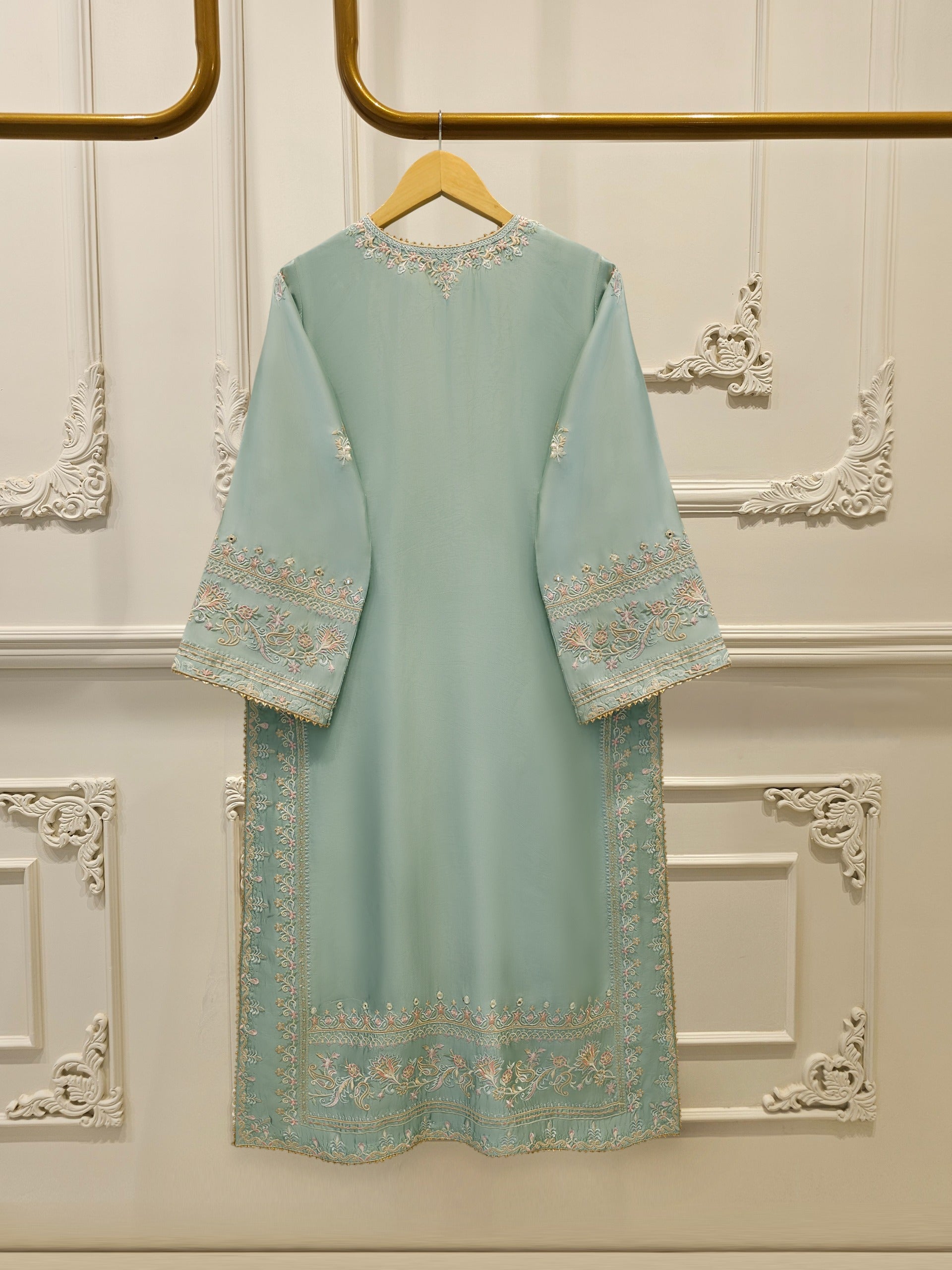 2 Piece-  Pure Embroidered Sheesha Silk Suit S113115 - Image 6