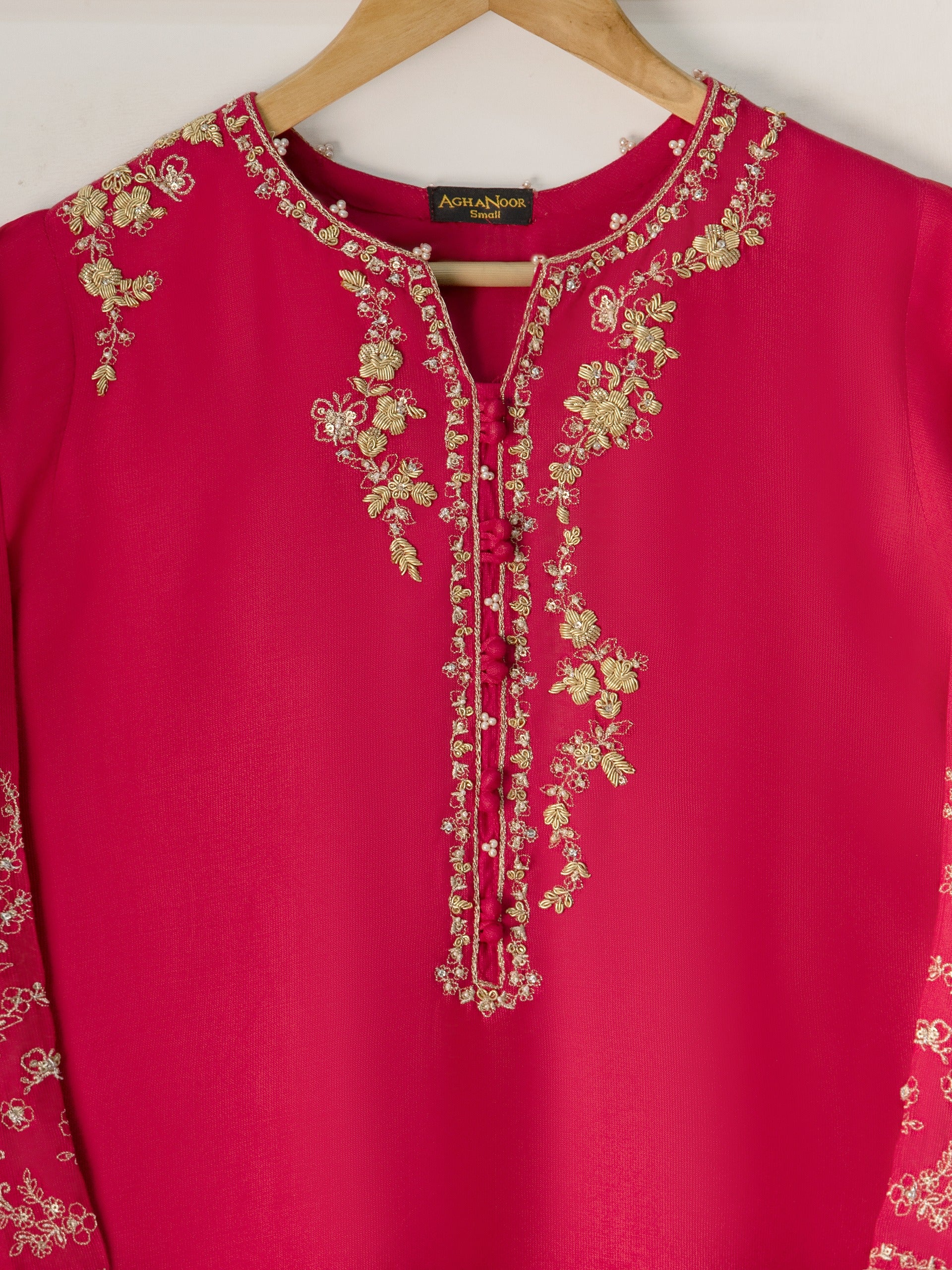 2 Piece- Pure Silk Net Embroidered Suit S111127 - Image 2